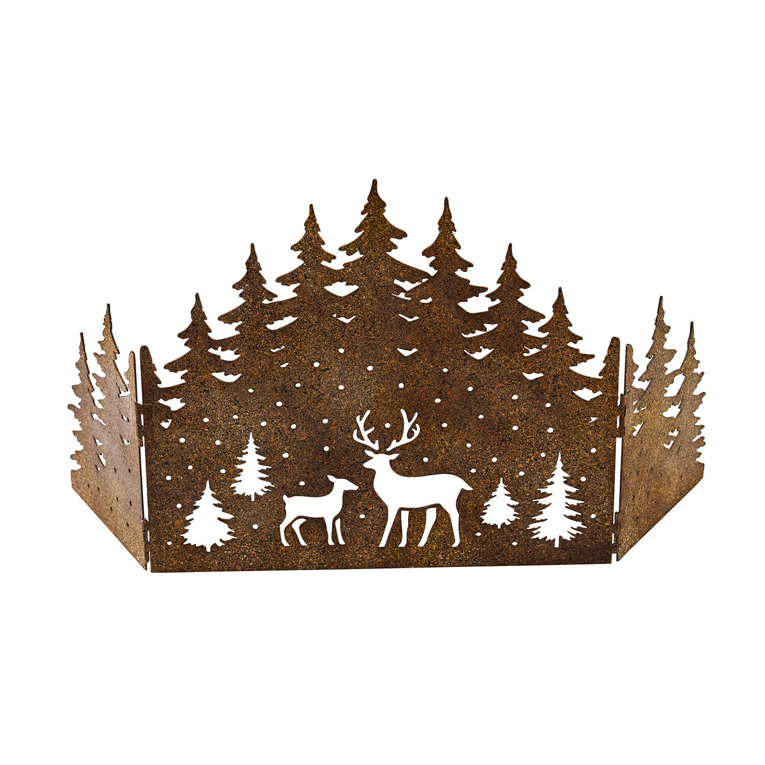Panel decorativo de metal oxidado con diseño de bosque y ciervos, decoración rústica para interiores y Navidad