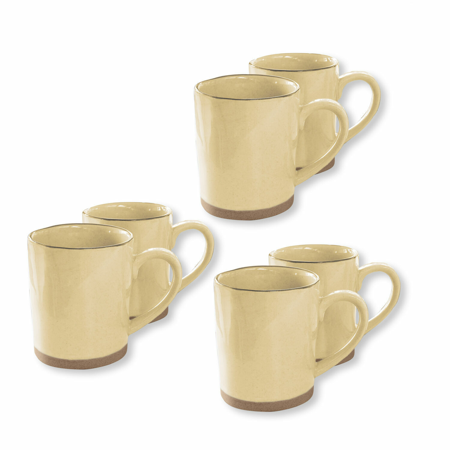amarillo Set de 6 tazas de cerámica Biarritz amarillas con base marrón para café y té