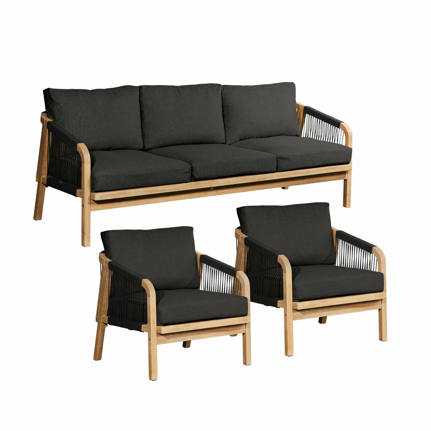 marrón/antracita Conjunto de muebles de jardín Shreveport de madera FSC, estructura marrón y cojines antracita cómodos