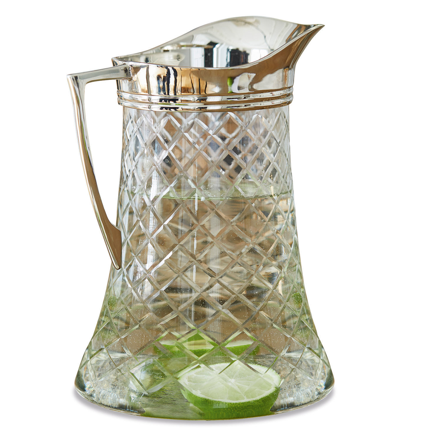 Jarra Meloisey Jarra de cristal con asa y pico metálico, transparente con rodajas de lima en su interior