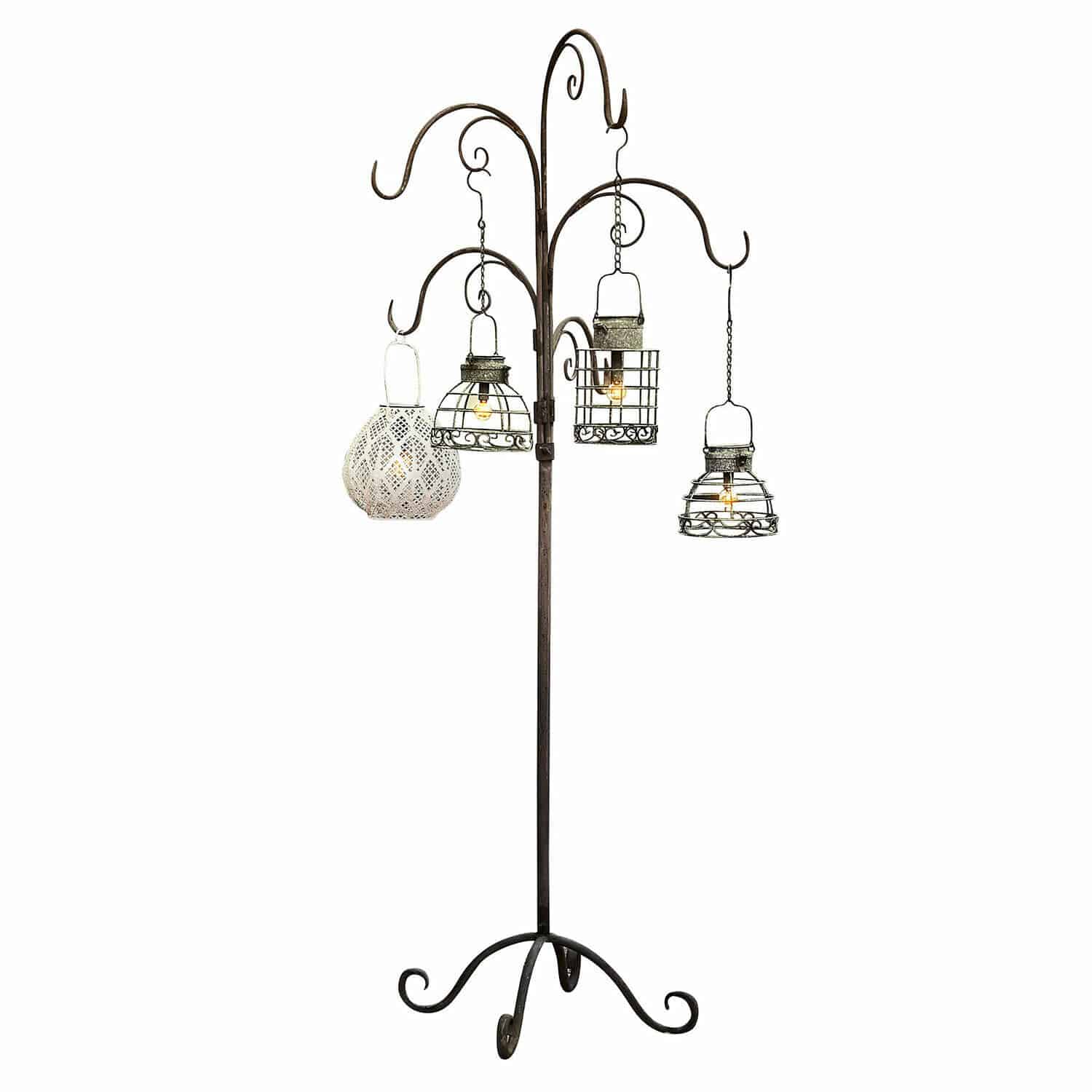 Soporte Merisette Soporte de metal con cuatro faroles colgantes estilo vintage para decoración interior y jardín