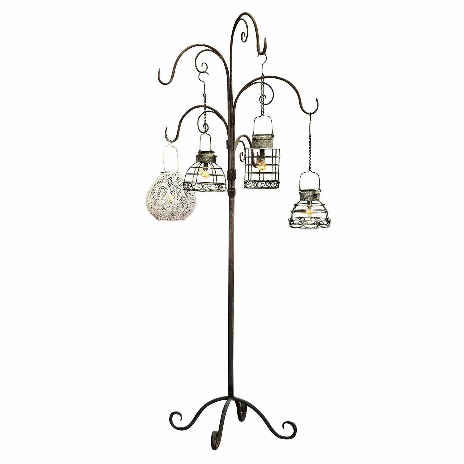 Soporte Merisette Soporte de metal con cuatro faroles colgantes estilo vintage para decoración interior y jardín