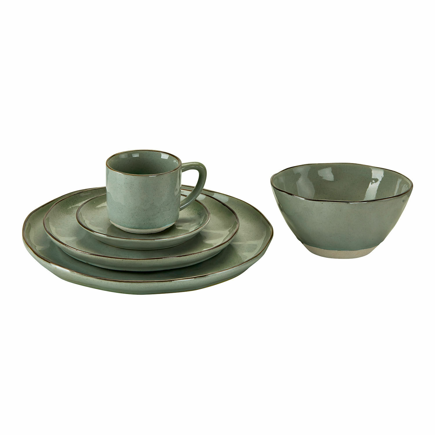 verde Juego de vajilla verde Biarritz de cerámica 30 piezas con platos y taza