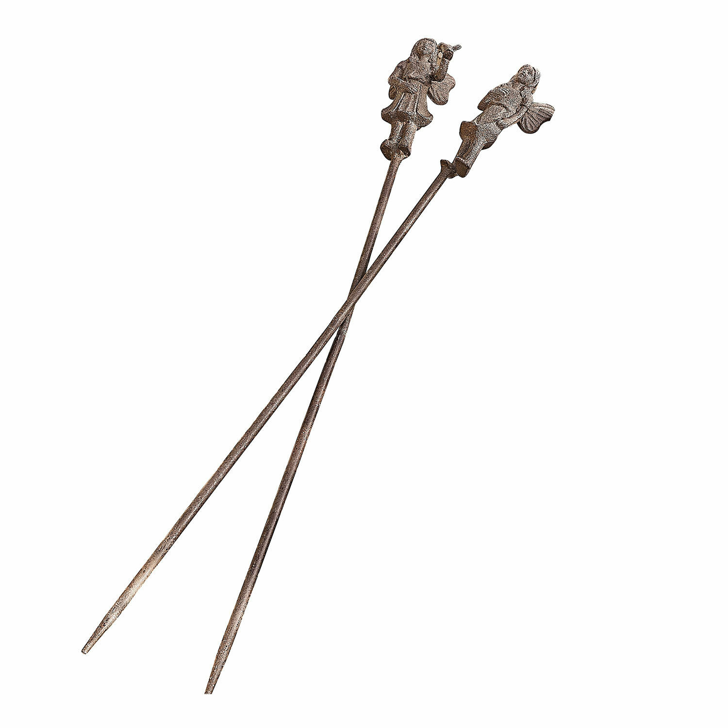 Set de dos estacas de jardín Papille Dos varillas decorativas de metal marrón con figuras de ángeles, adorno para jardín