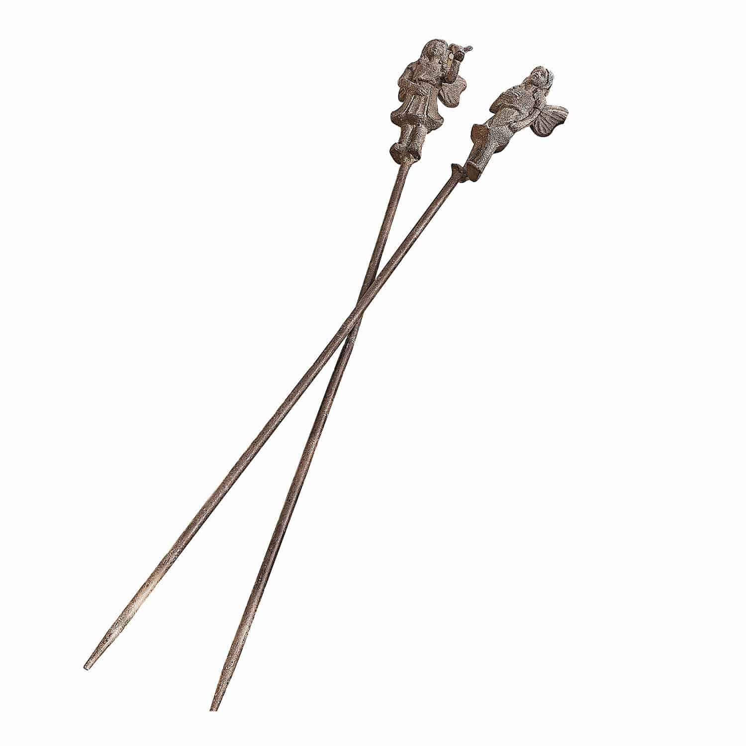 Set de dos estacas de jardín Papille Dos varillas decorativas de metal marrón con figuras de ángeles, adorno para jardín