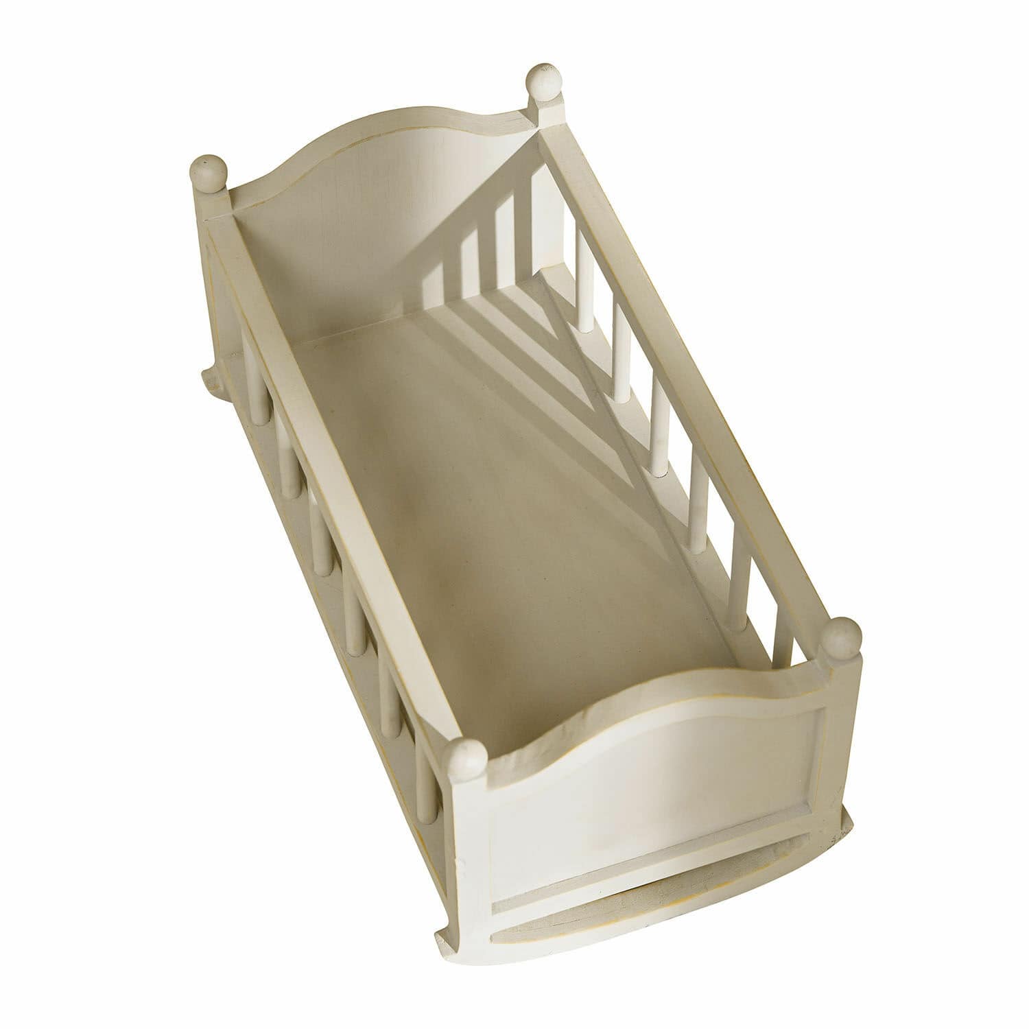 Cuna de muñecas Erilea Cuna mecedora de madera blanca con barrotes decorativos y diseño clásico para habitación infantil