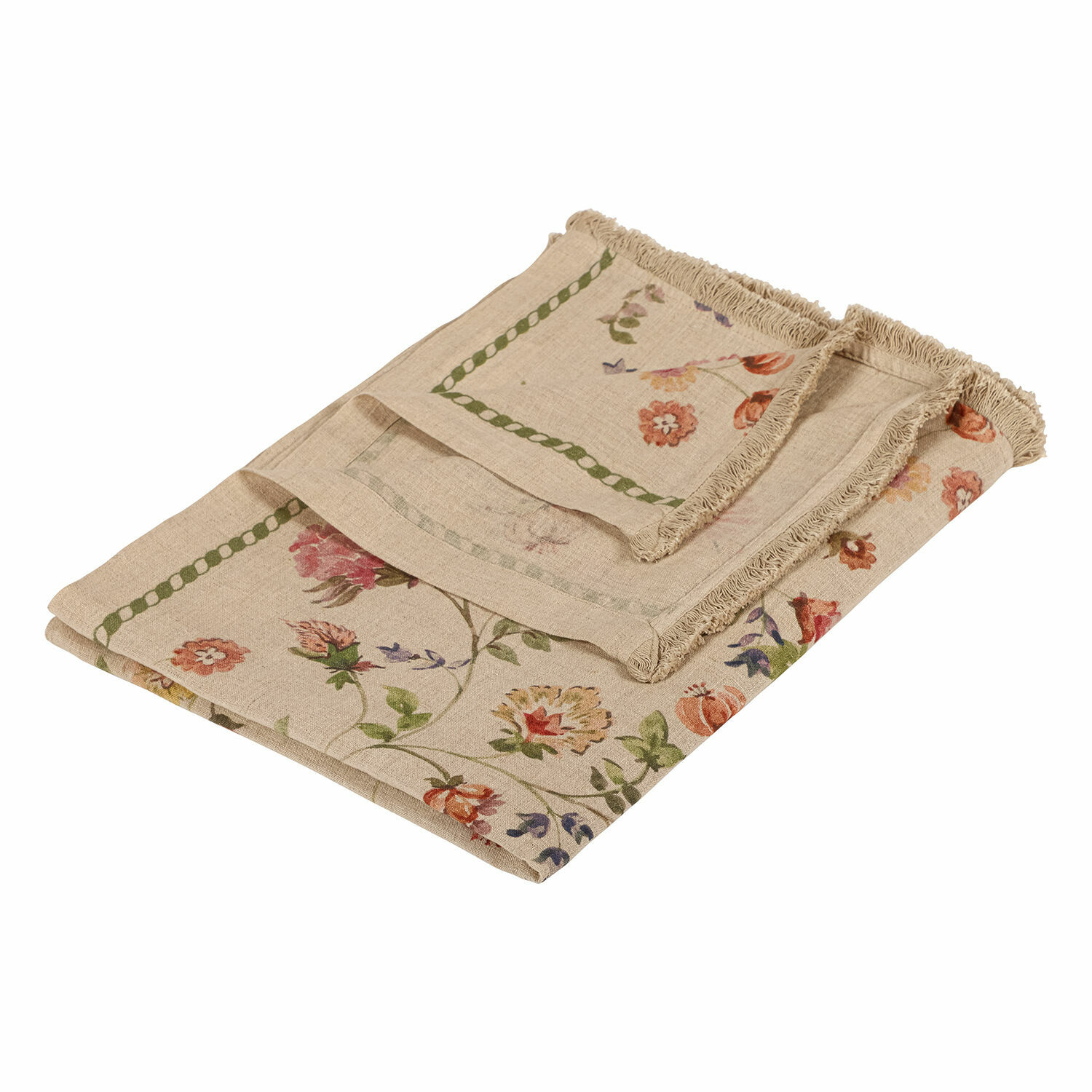 A cuadros Karratha Mantel de lino beige con diseño floral y flecos, decoración rústica para mesa
