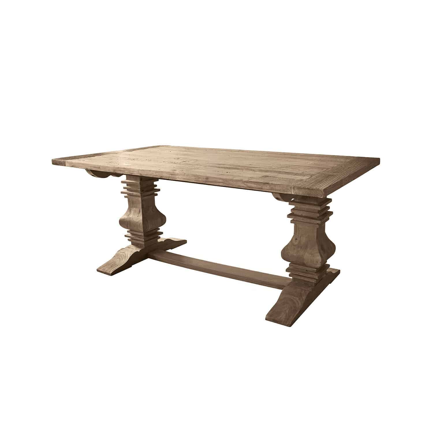 Mesa de comedor Cain Mesa rústica de madera natural con patas decorativas, perfecta para comedor acogedor
