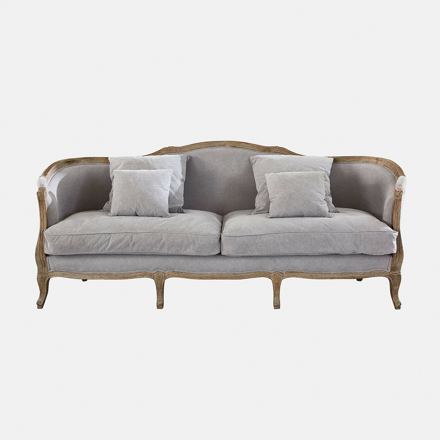 Sofa Monneville Sofá vintage con tela gris y marco de madera, mueble cómodo para sala de estar