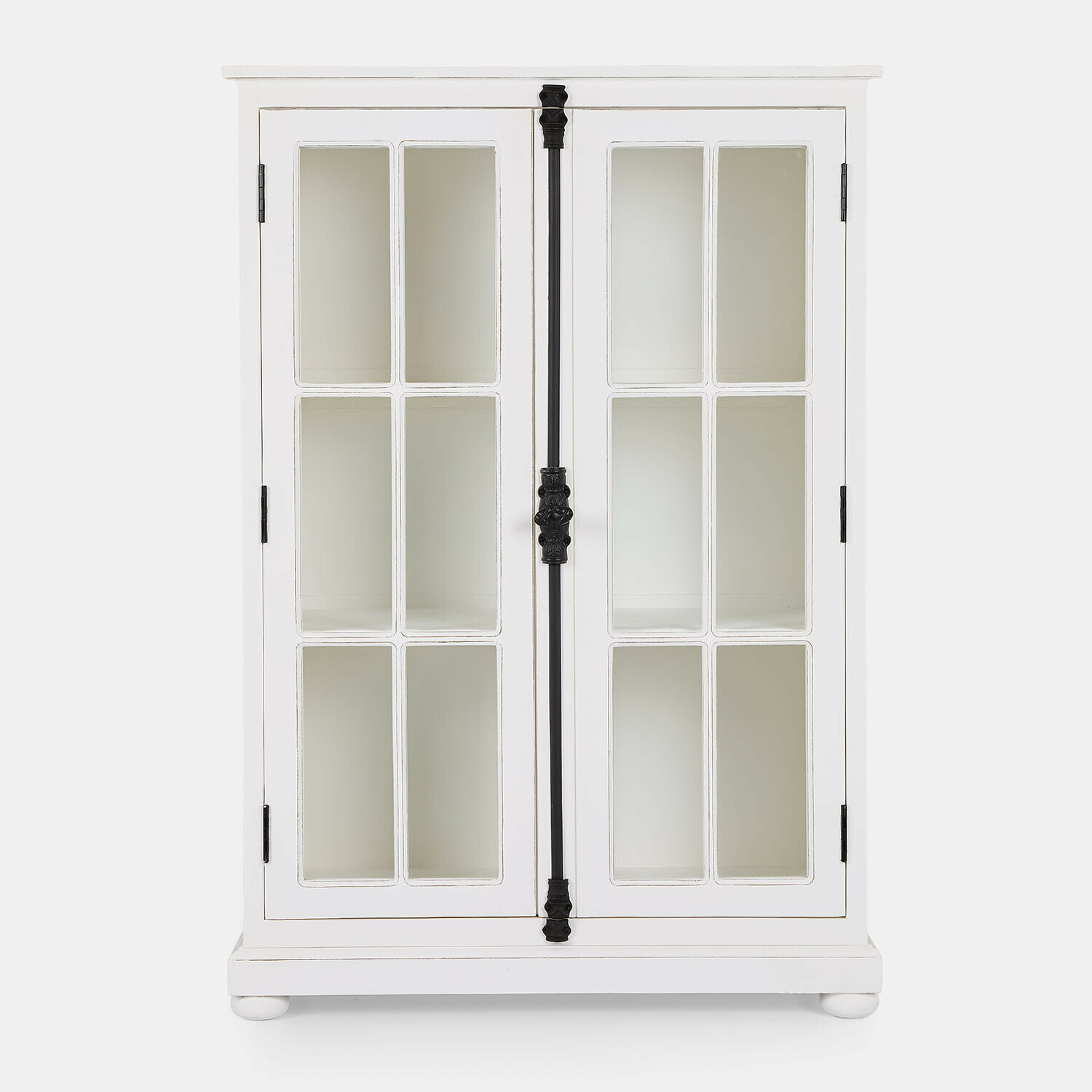 Vitrina Salivonne Armario blanco de madera con puertas de cristal y tirador metálico negro para almacenamiento