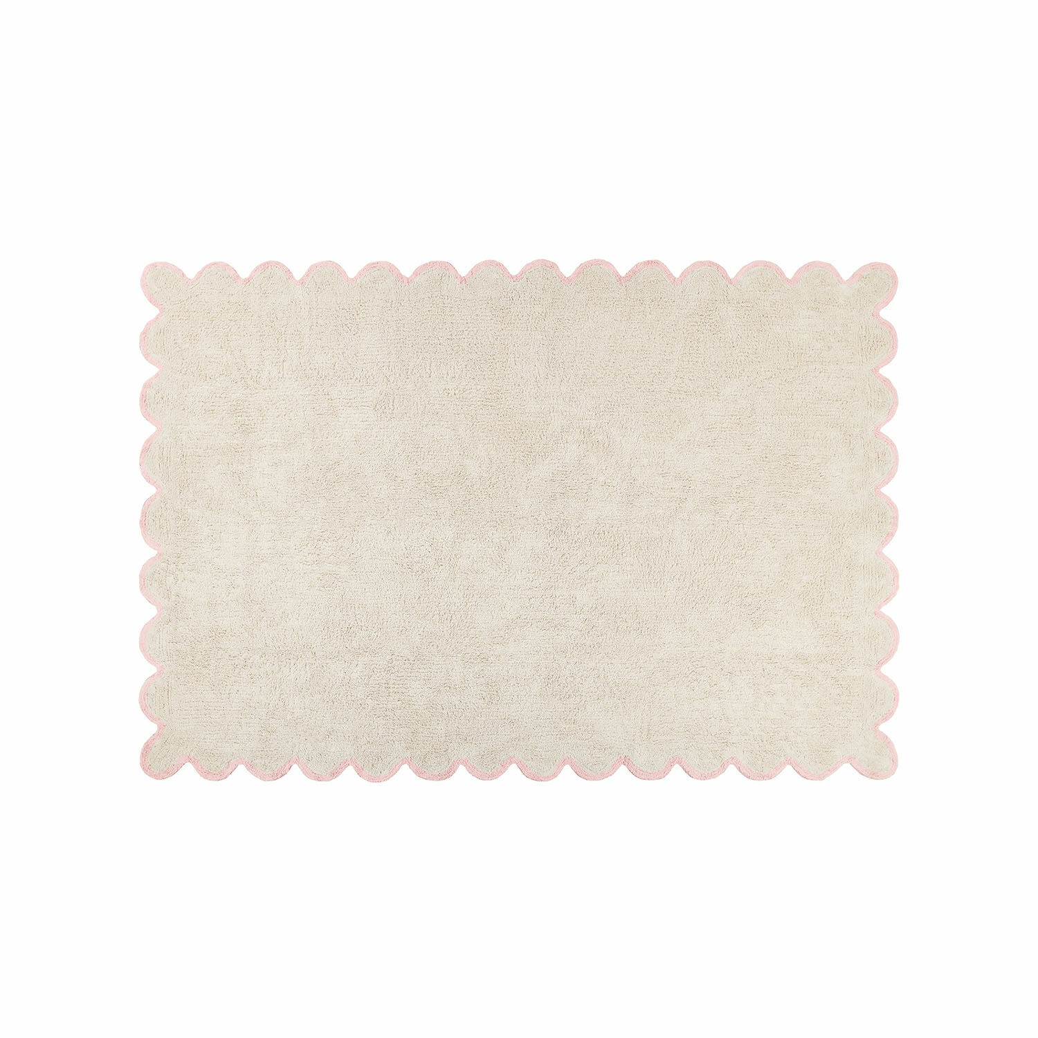 Alfombra Fenvara Alfombra suave de algodón color crema con borde ondulado rosa para decoración de interiores y baño