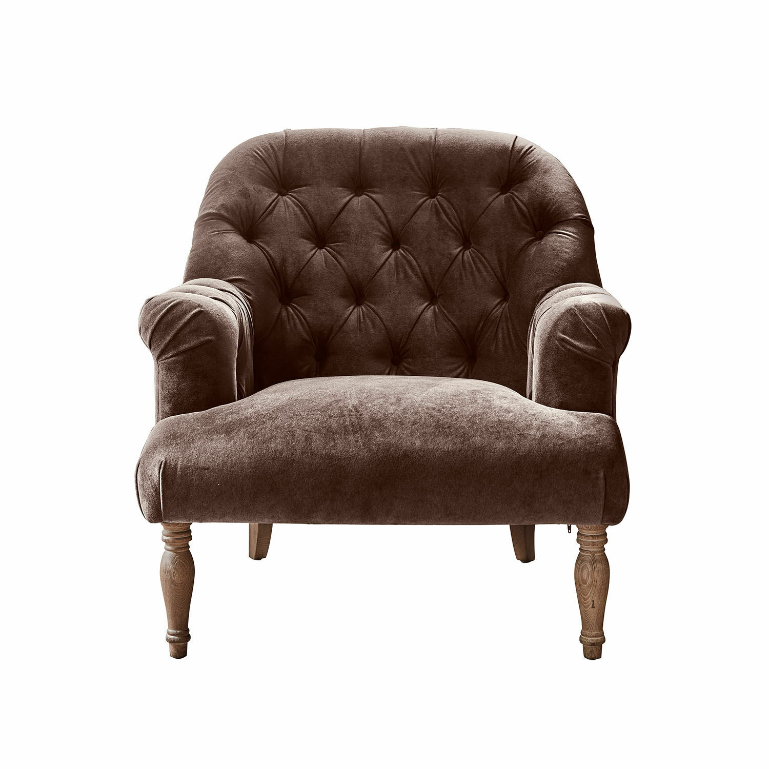 marrón oscuro Sillón Shambrook de terciopelo marrón oscuro con patas de madera, asiento cómodo para salón