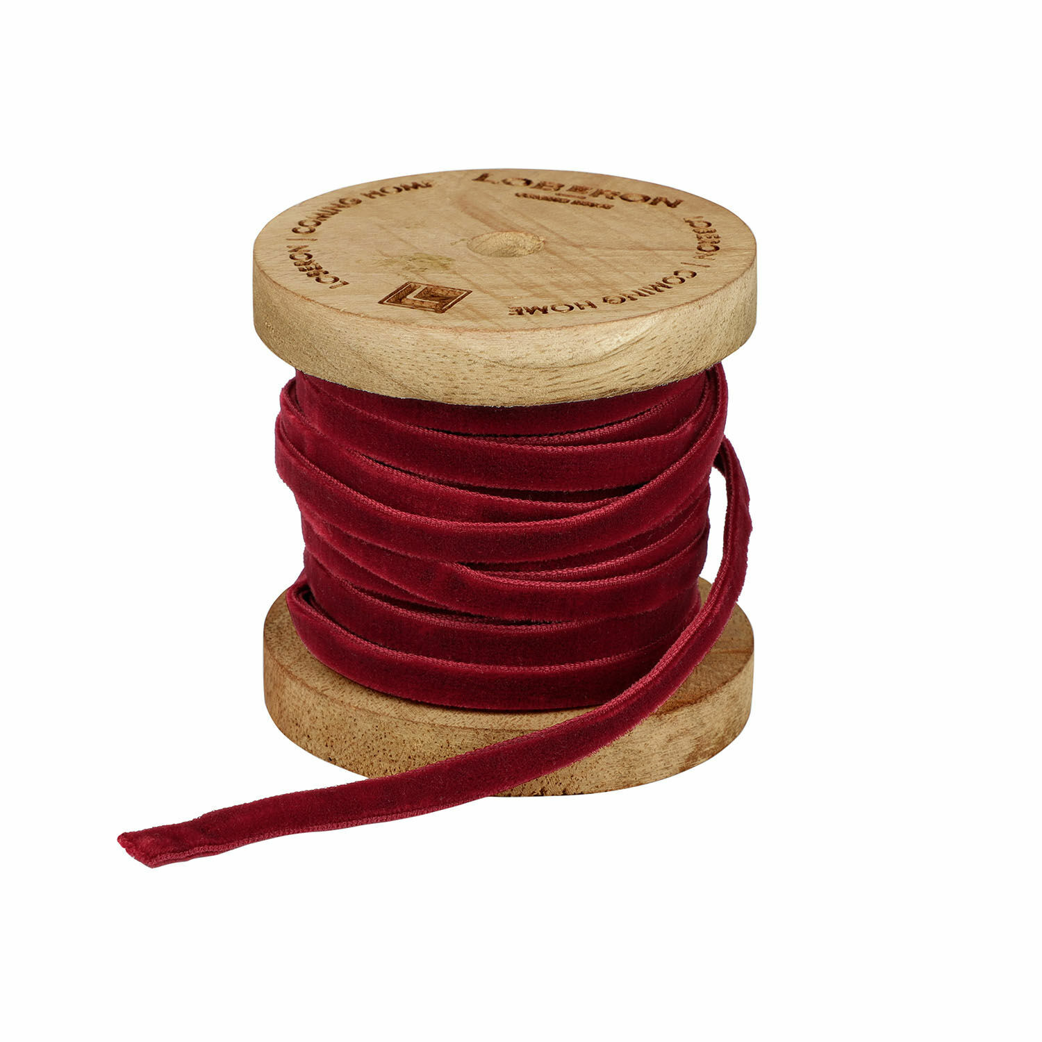 Cinta de terciopelo Olessa Cinta de terciopelo roja enrollada en carrete de madera para decoración y manualidades