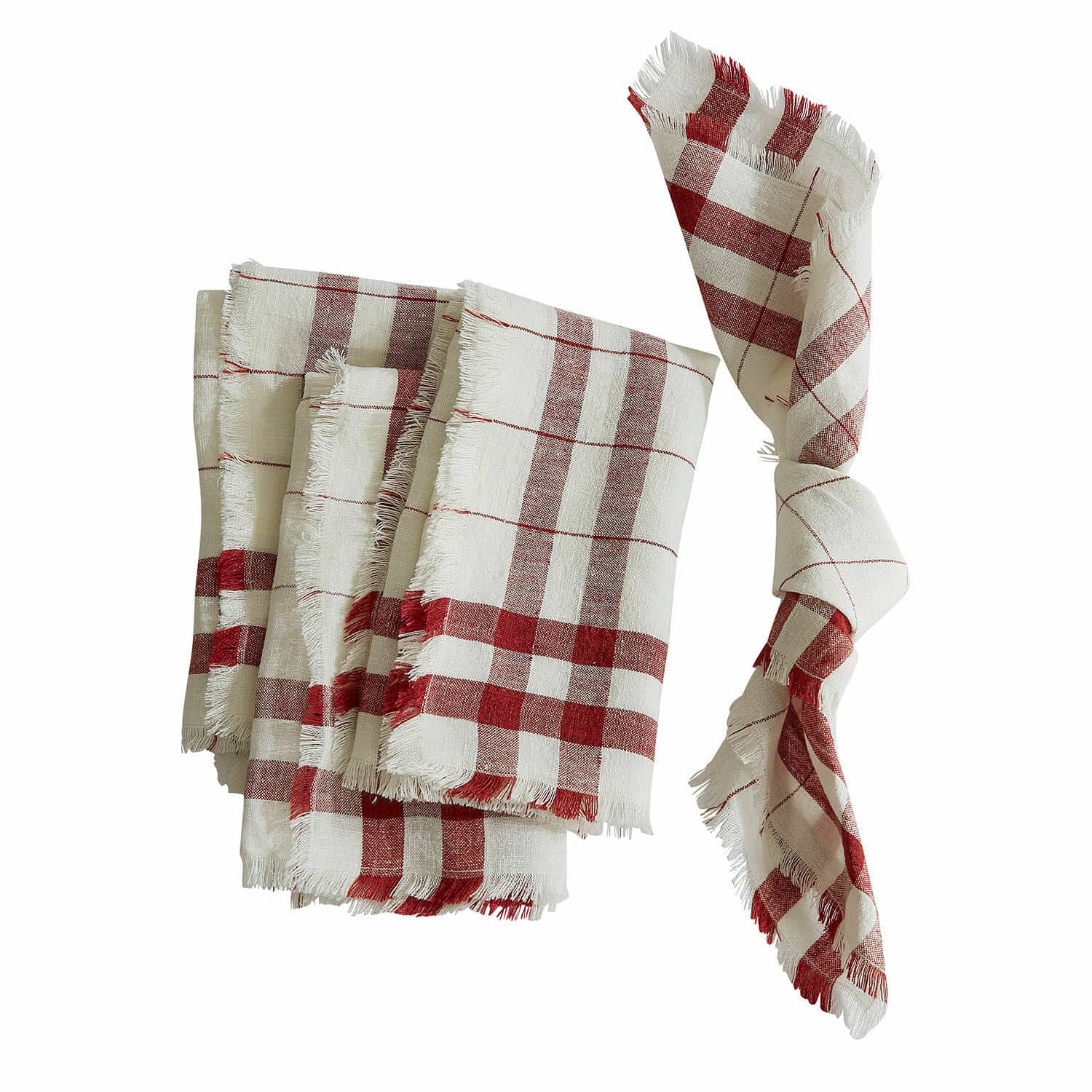 Set de 4 servilletas Zarella Servilletas de lino con cuadros rojos y blancos y flecos, textiles decorativos para mesa en casa