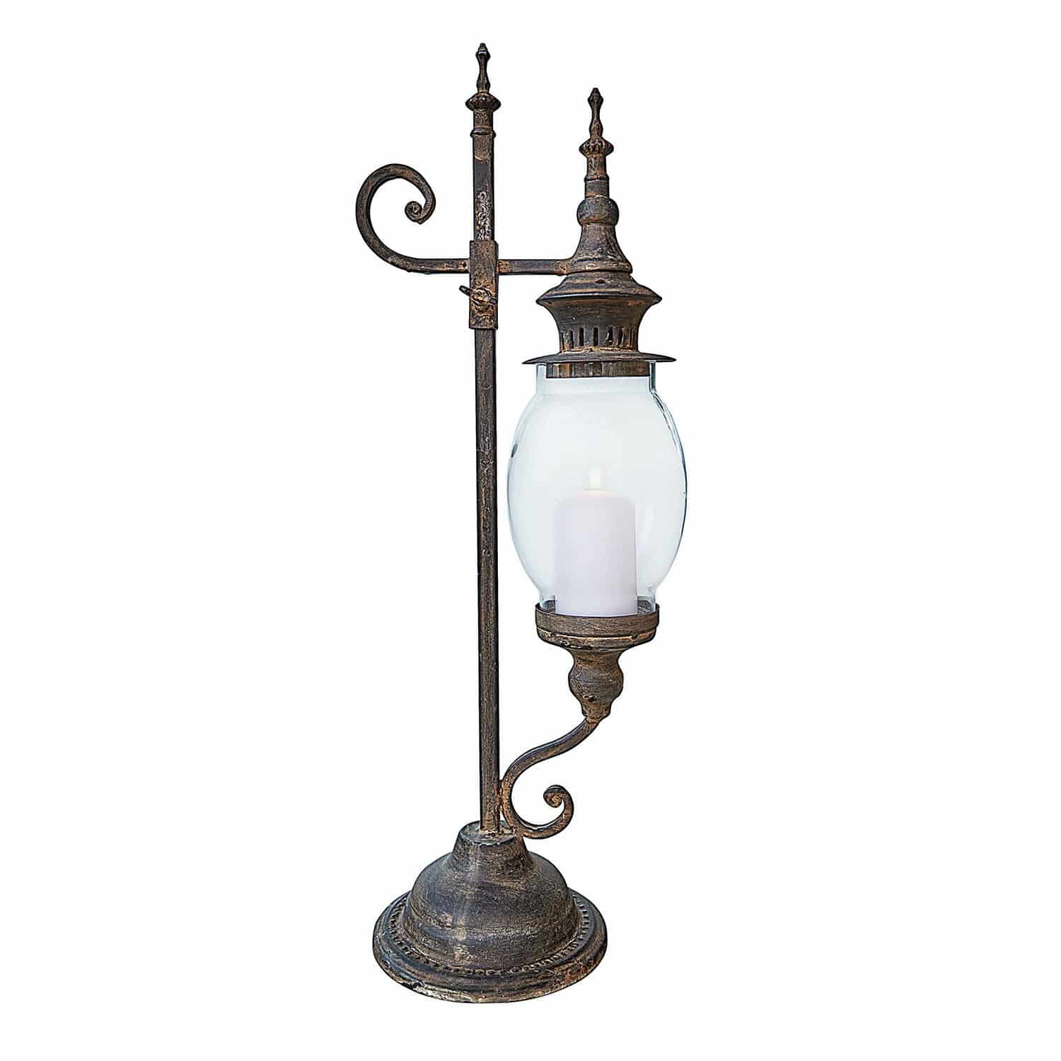 Farol Bowral Lámpara de mesa de metal con pantalla transparente y vela blanca estilo vintage