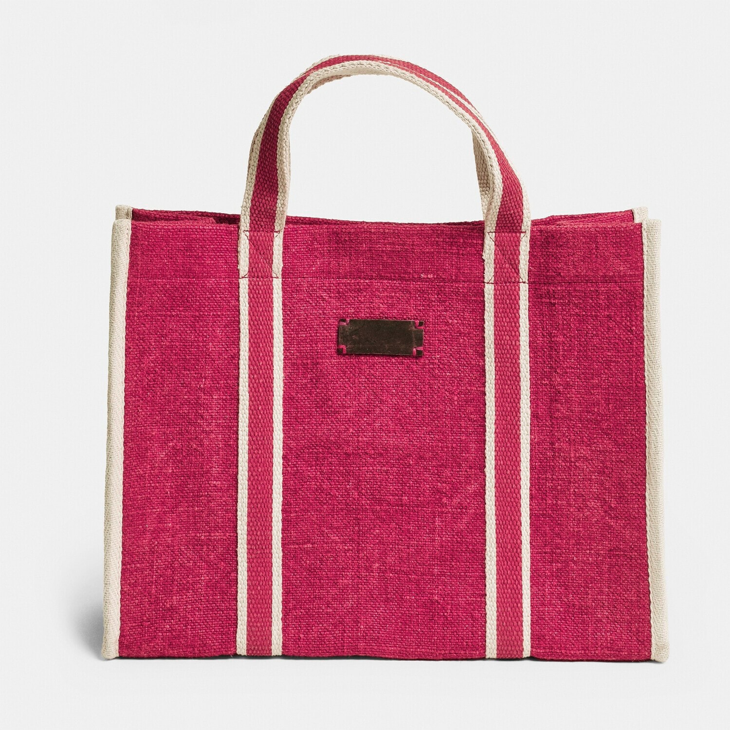 Bolso Norisse Bolsa roja de tela con asas y franjas beige, bolsa práctica para compras o uso diario