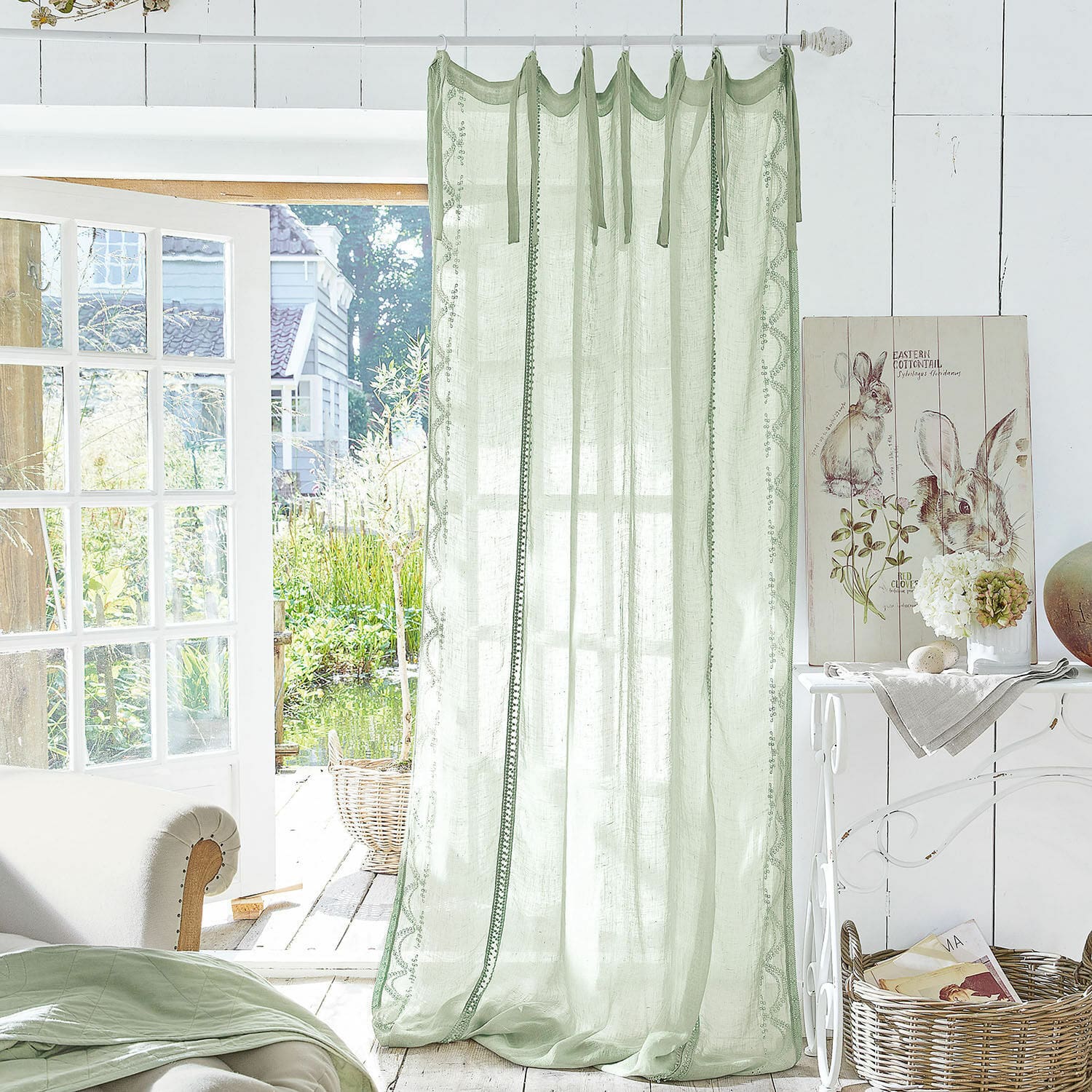 Cortina Atlantropa Cortina verde translúcida de tela ligera para decoración de ventanas e interiores