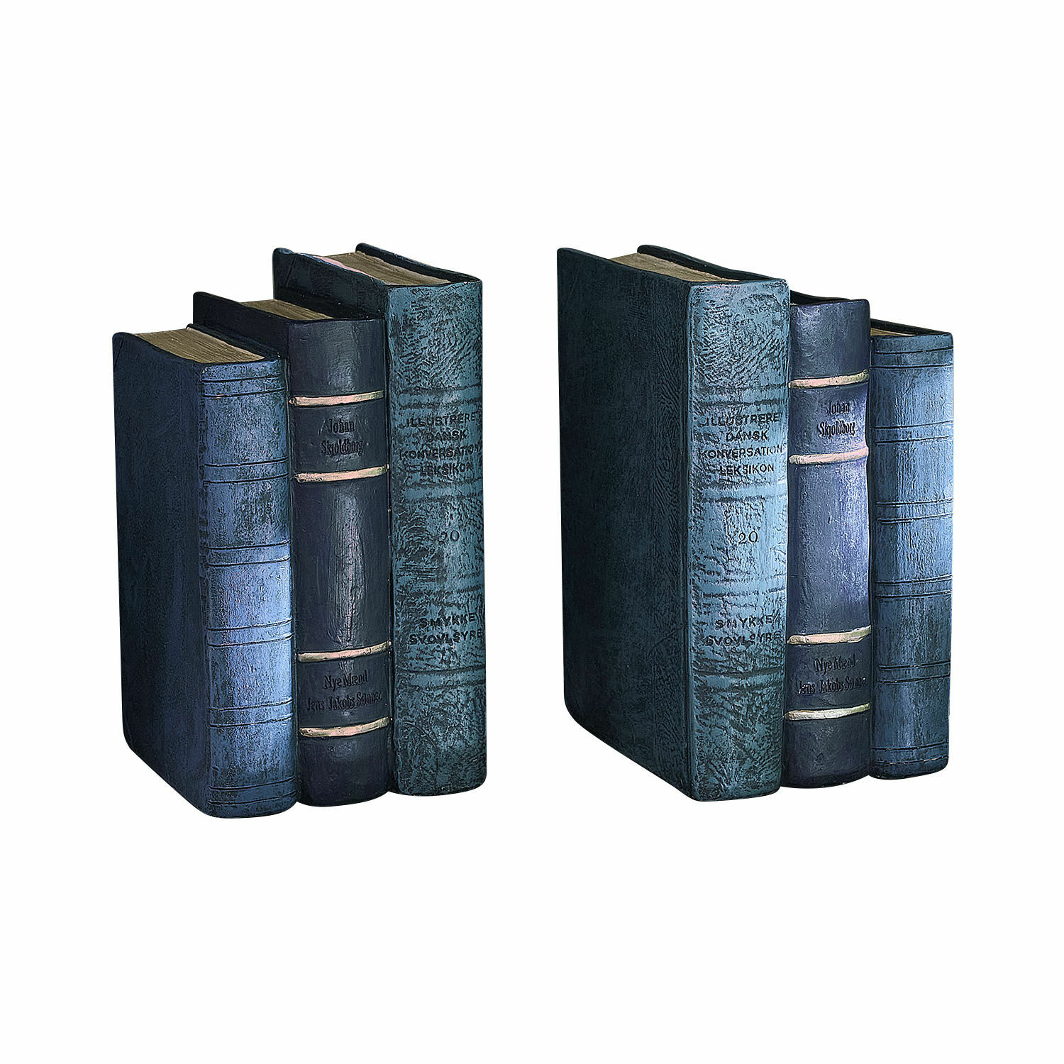 Set de 2 sujetalibros Morvini Conjunto de tres libros decorativos en cuero sintético azul y negro para decoración interior