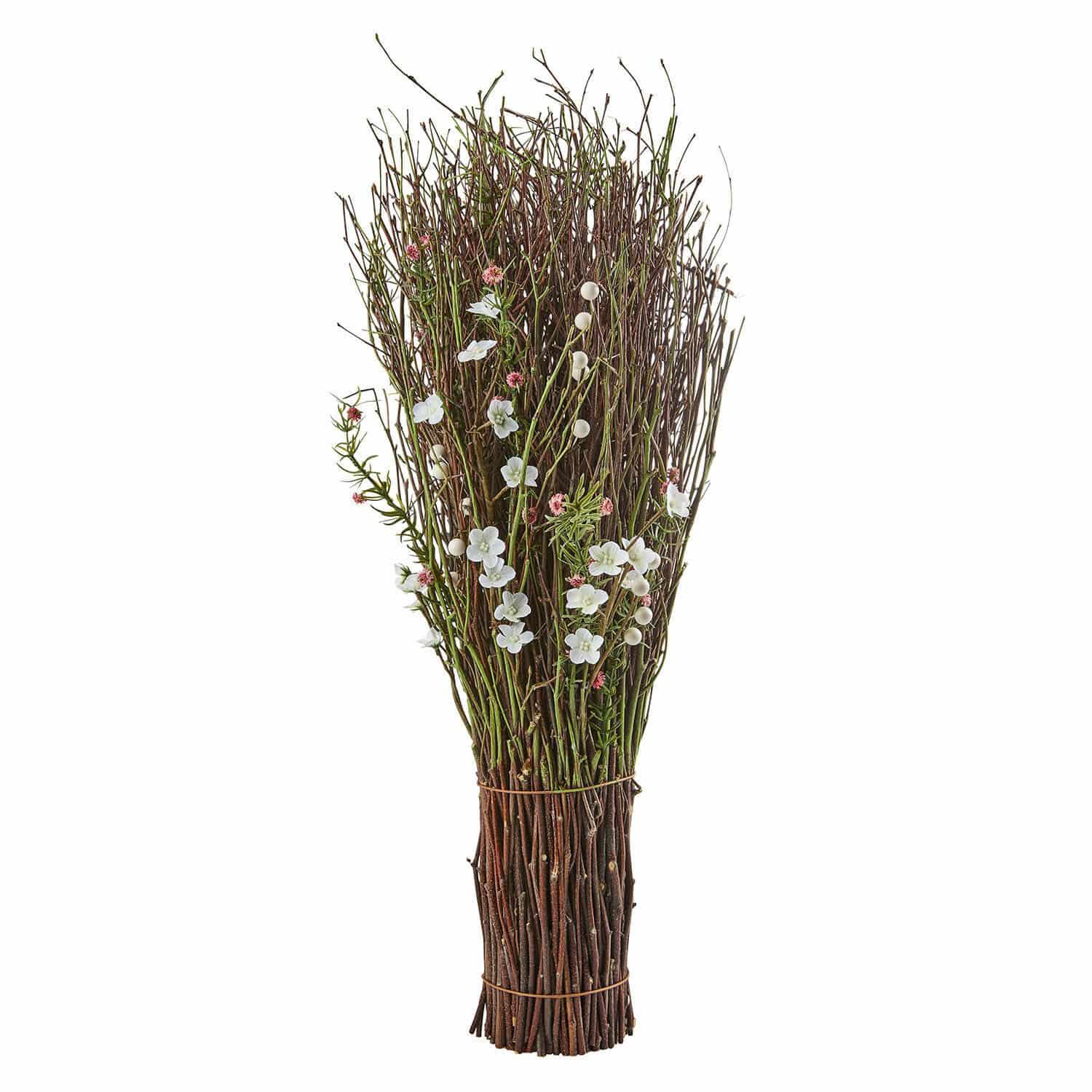 Ramo decorativo Verilo Ramo de ramas con flores blancas y rosas para decoración interior estilo natural