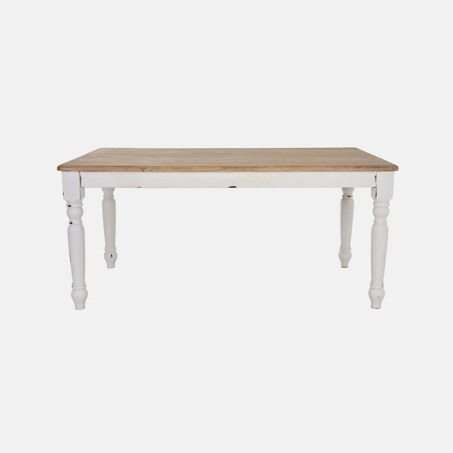 marrón/blanco antiguo Mesa Lisan de madera en marrón y blanco antiguo con patas torneadas, estilo rústico para comedor