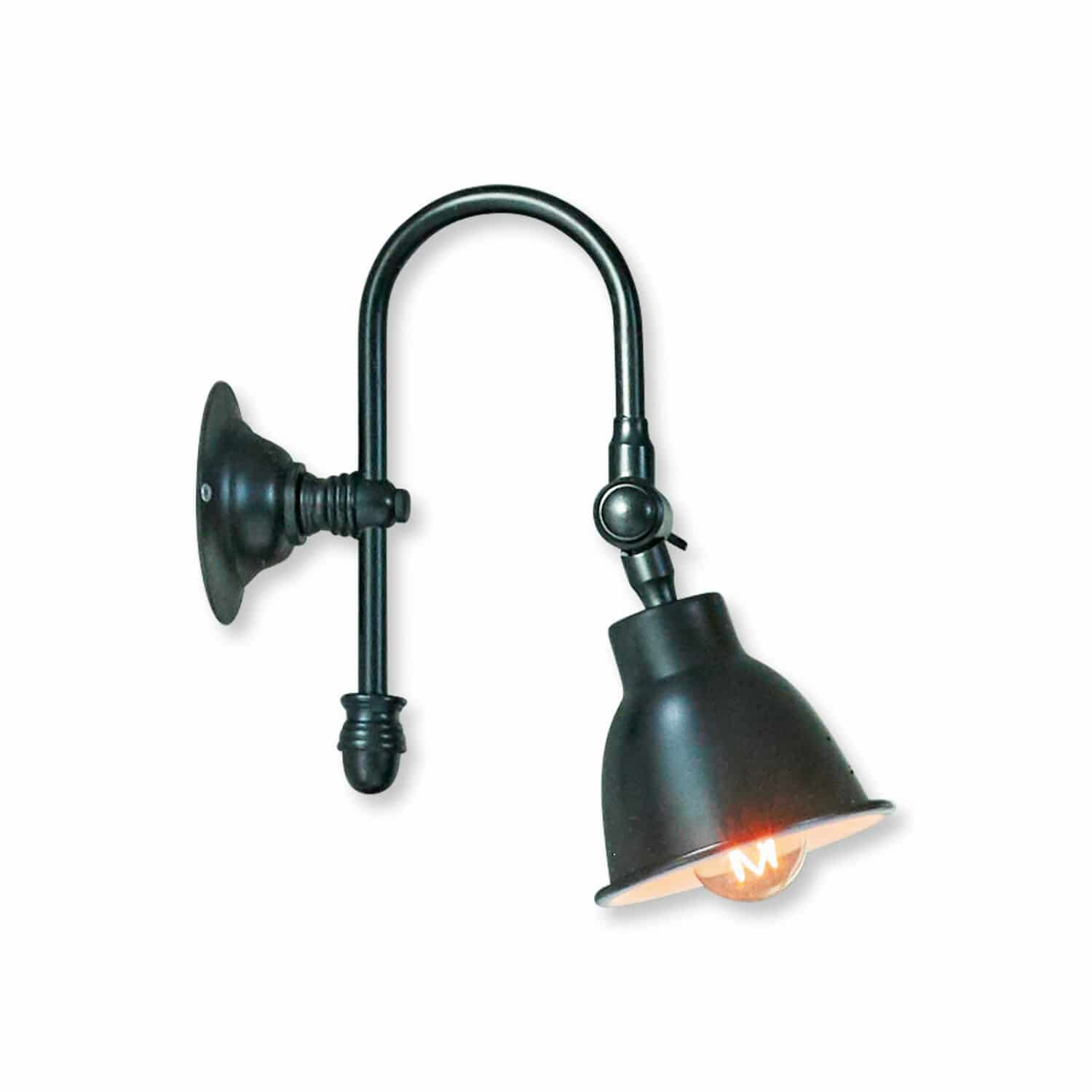 negro Lámpara de pared Gemma negra de metal con pantalla ajustable y bombilla LED visible