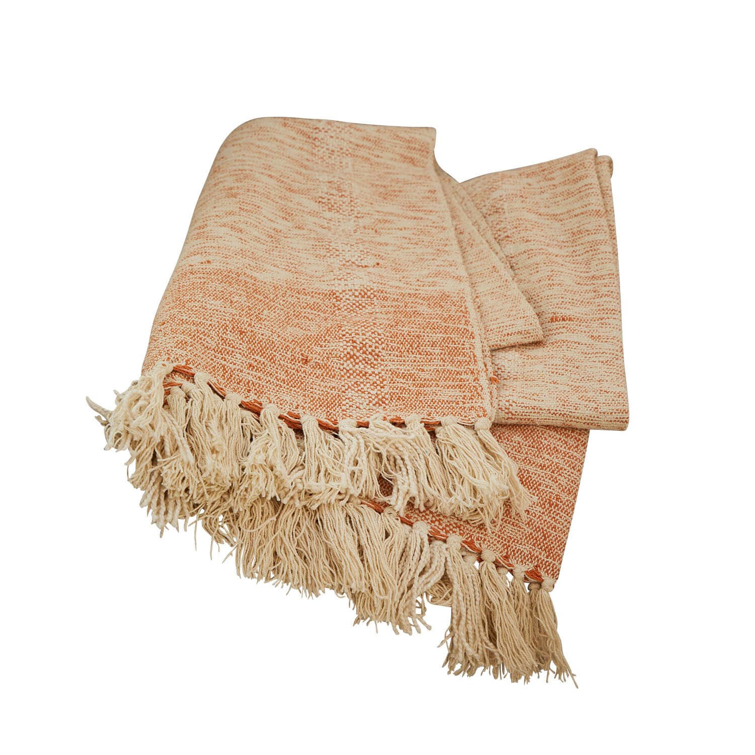 Plaid Winlow Manta suave de tela en tonos naranja y crema con flecos, ideal para decoración y confort en el hogar