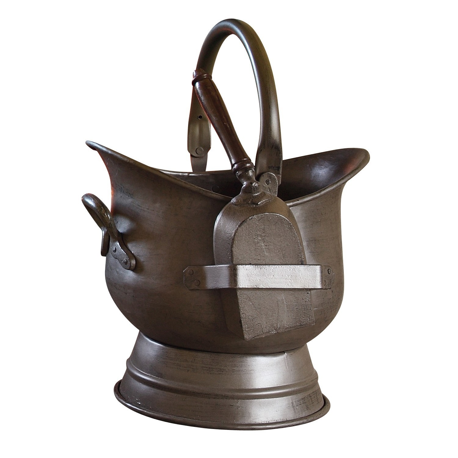 Cubo para cenizas Derry Caldero de latón metálico gris oscuro con asa y pala, decoración para interiores vintage