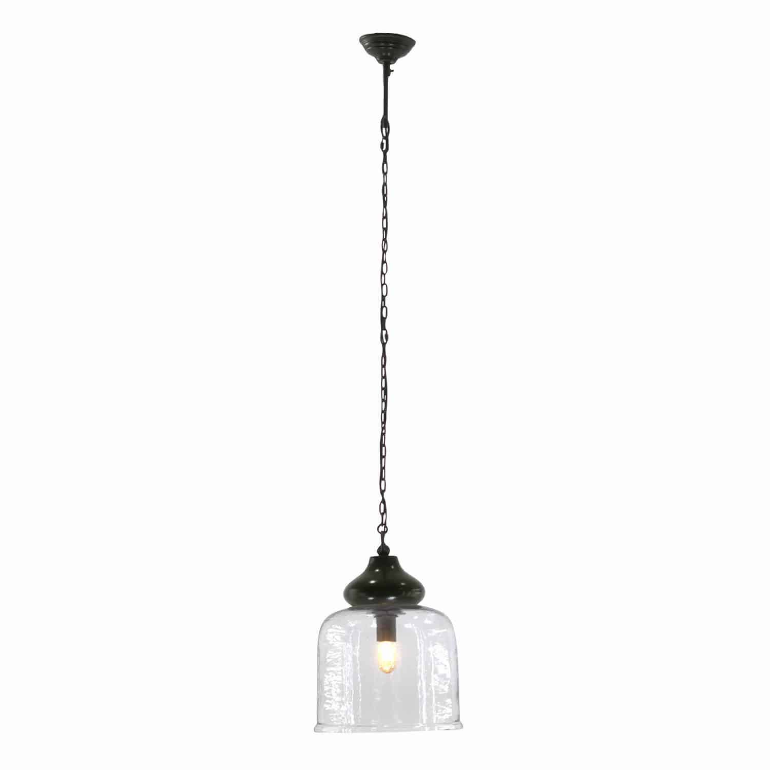 Lámpara colgante Walderton Lámpara colgante de vidrio con soporte metálico negro y cadena, iluminación interior moderna