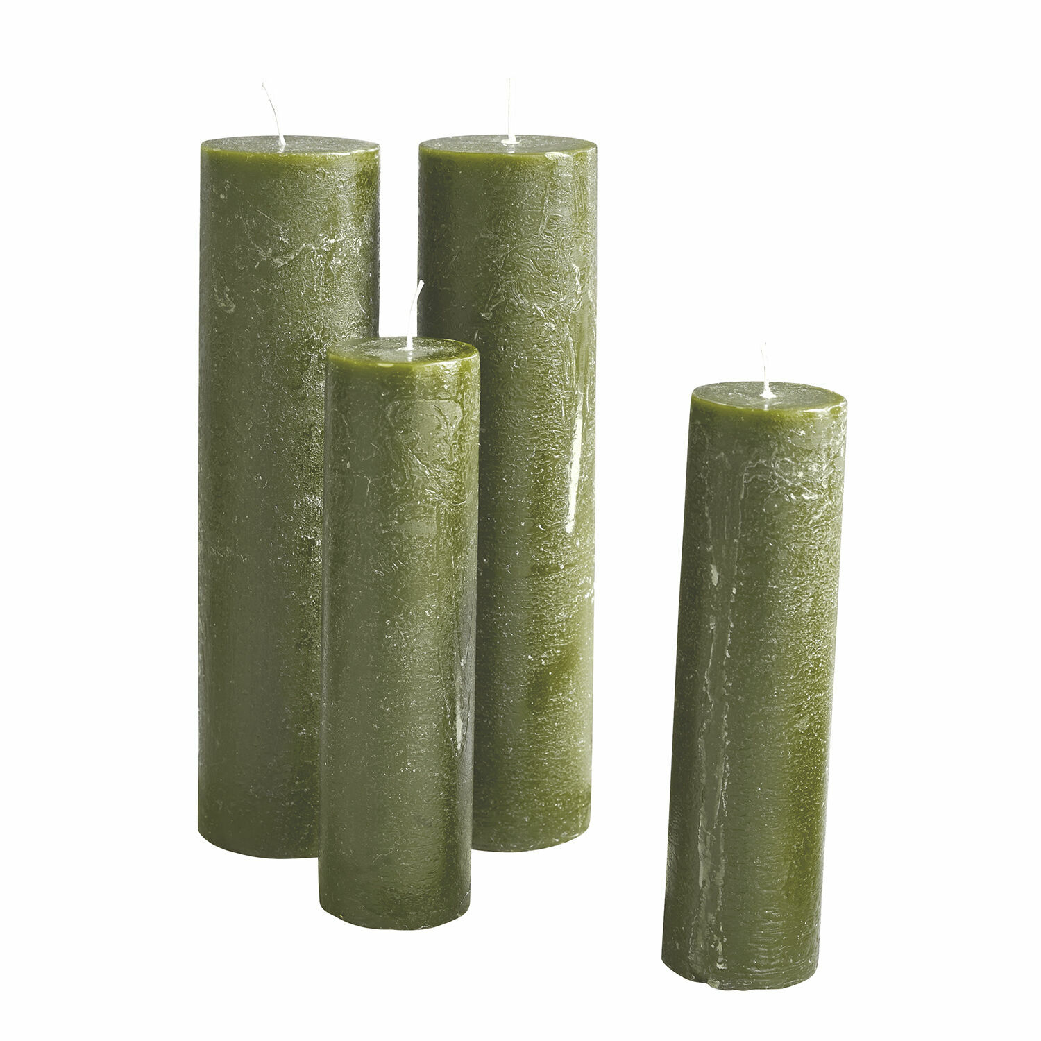 verde Set de 4 velas cilíndricas verdes de cera para decoración y ambiente acogedor