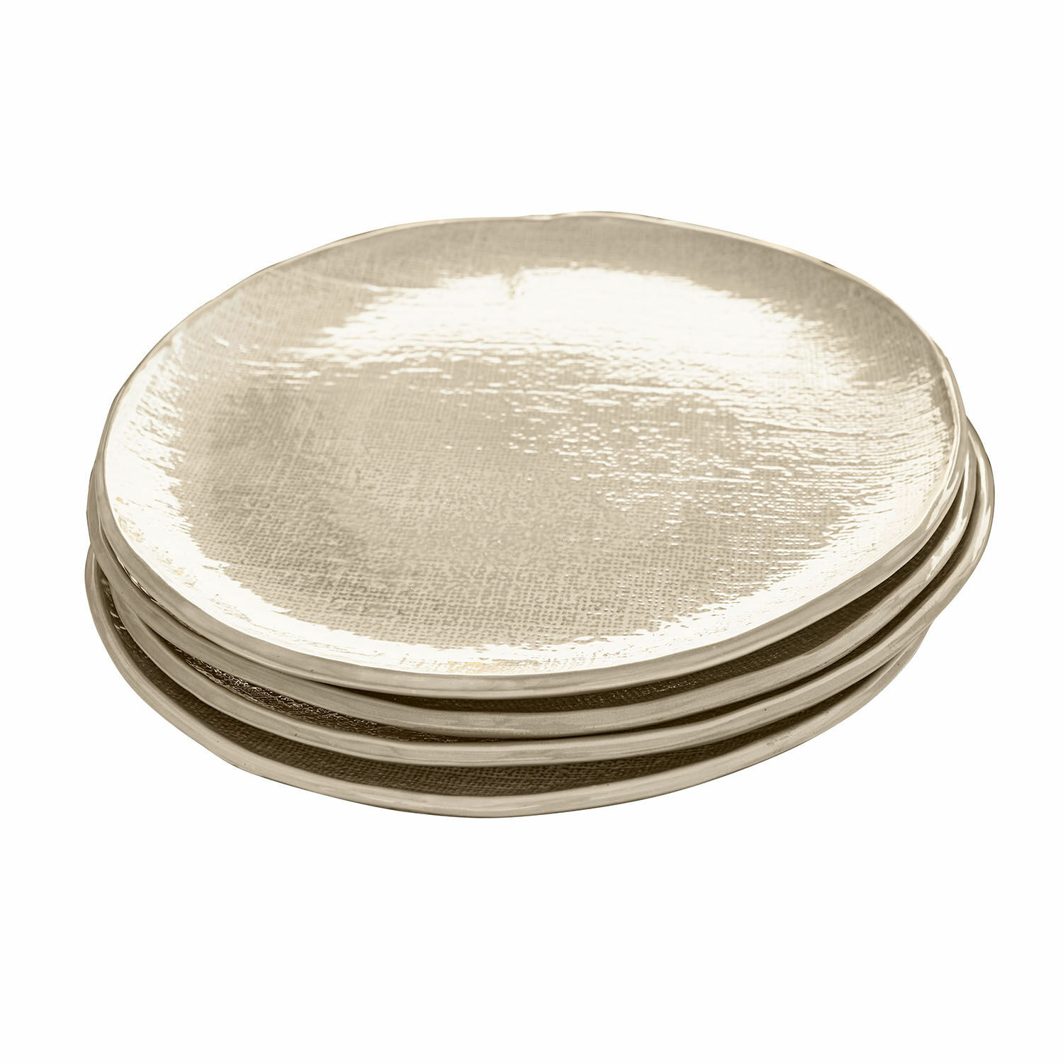 Set de 4 platos grandes Luganville Juego de cuatro platos de cerámica beige con superficie texturizada para comedor