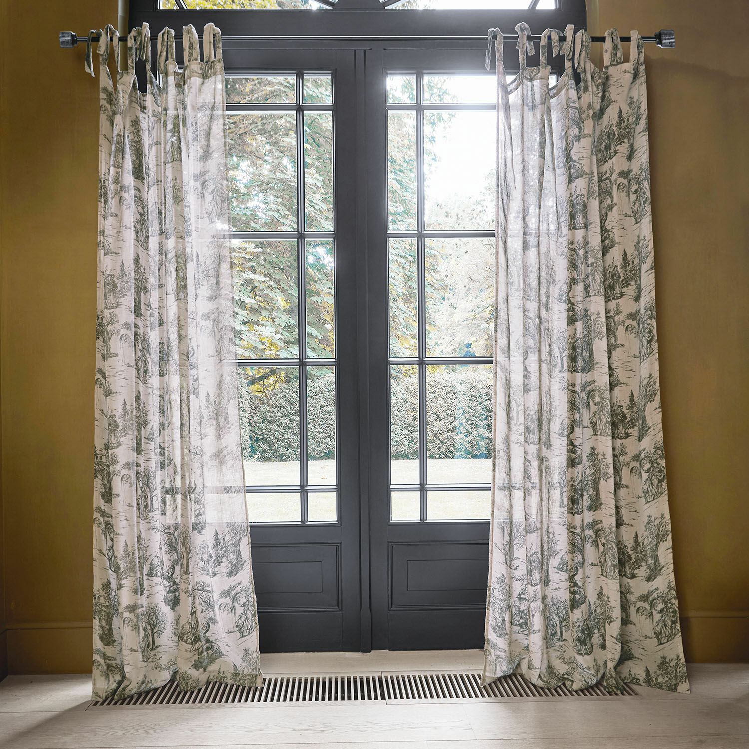 Cortina Dedwen Cortinas de algodón blanco con estampado verde, cortinas decorativas con diseño natural para salón