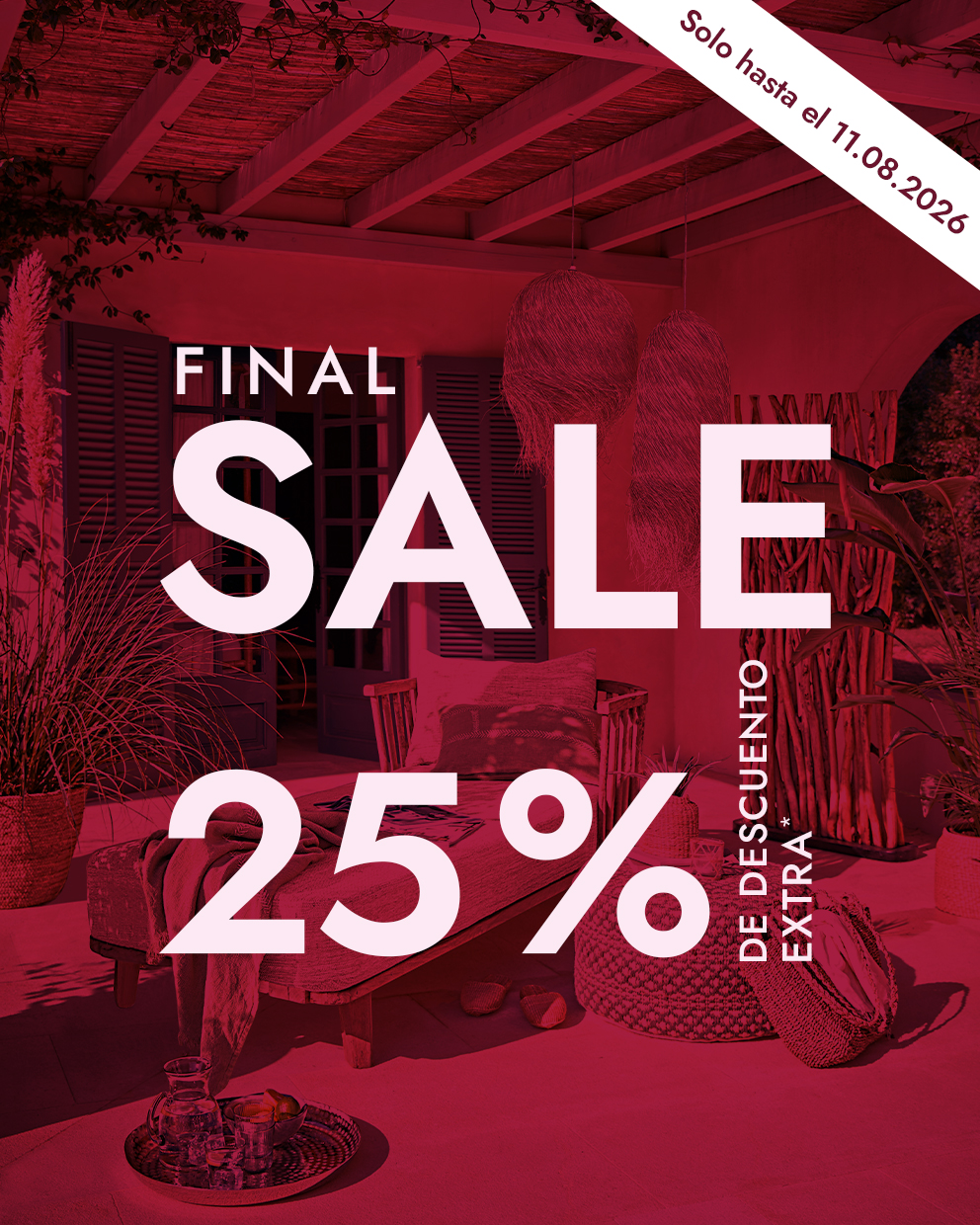 Oferta final 25% de descuento en muebles de jardín y decoración natural para terraza
