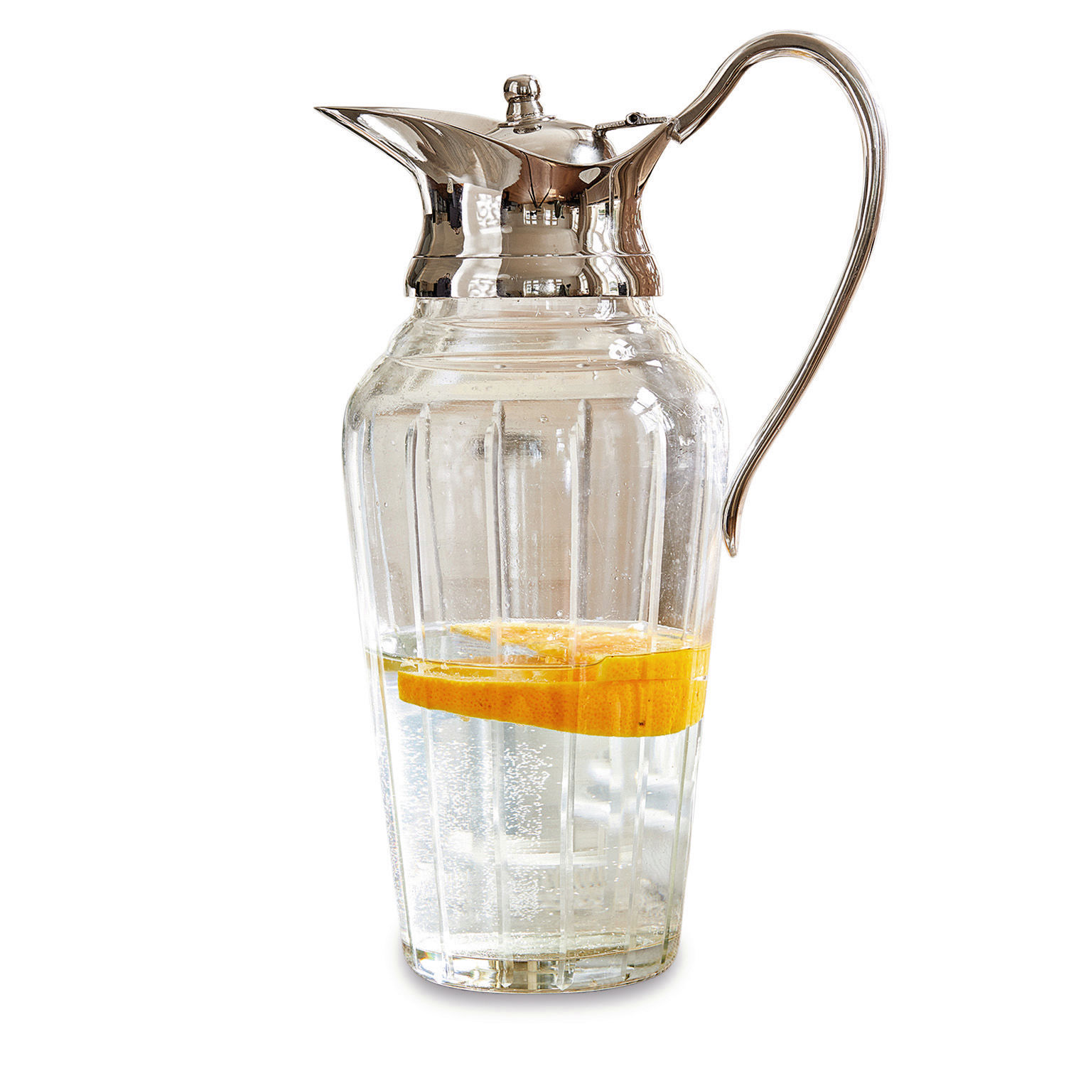 Jarra Braux Jarra de vidrio con tapa y asa metálica, transparente con rodaja de naranja, para bebidas