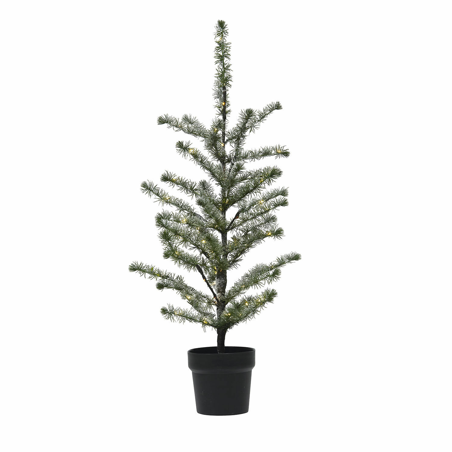 Árbol decorativo Lawrence Árbol de Navidad artificial verde en maceta negra con ramas finas y luces LED suaves