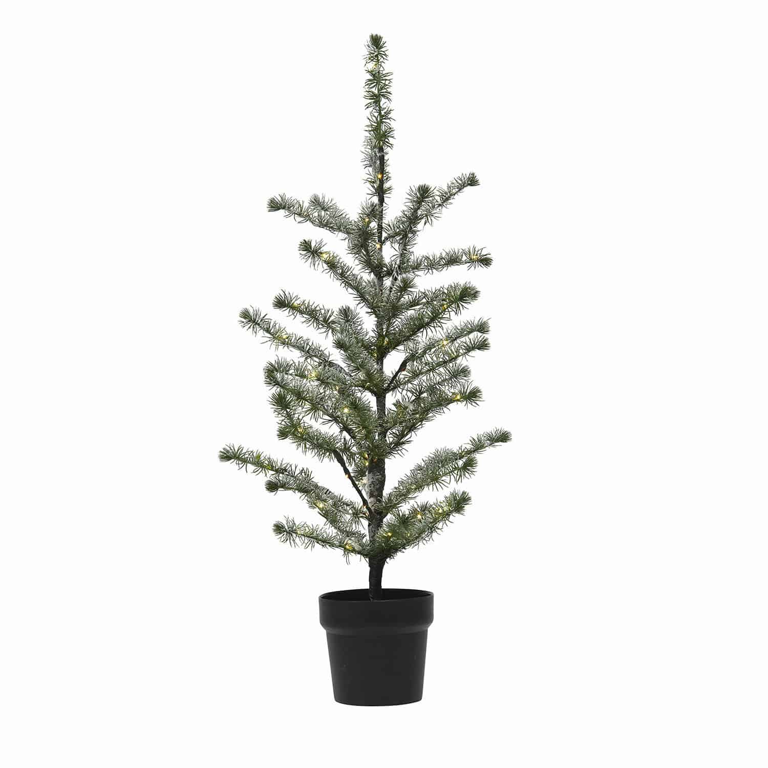 Árbol decorativo Lawrence Árbol de Navidad artificial verde en maceta negra con ramas finas y luces LED suaves