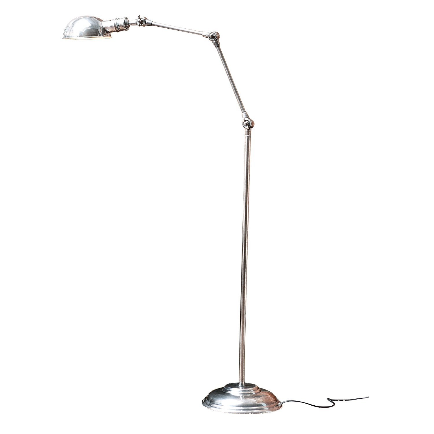 plata antiguo Lámpara de pie Tulsa en plata antigua con brazo ajustable y base metálica para iluminación flexible