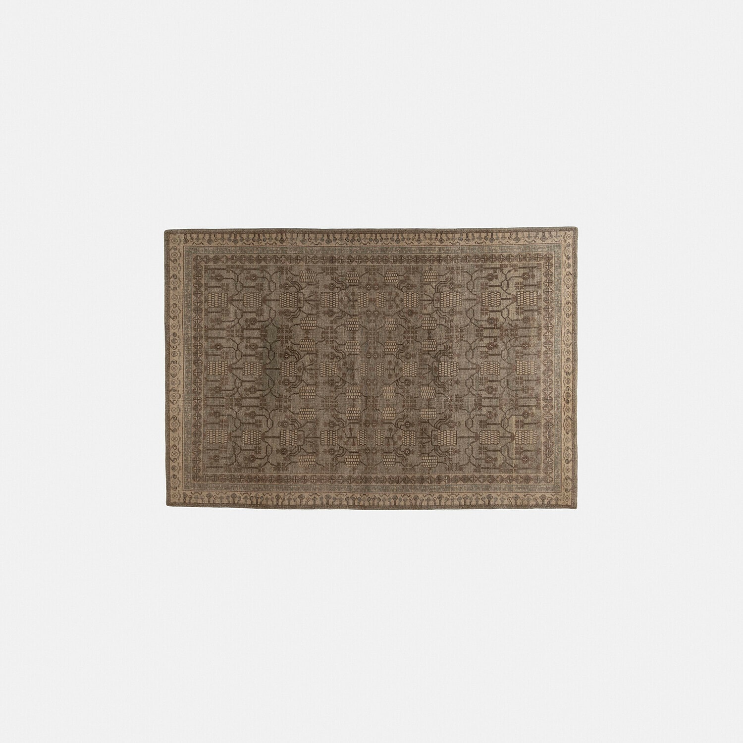 Alfombra Hélavor Alfombra marrón con diseño geométrico y borde beige, decoración elegante para suelos