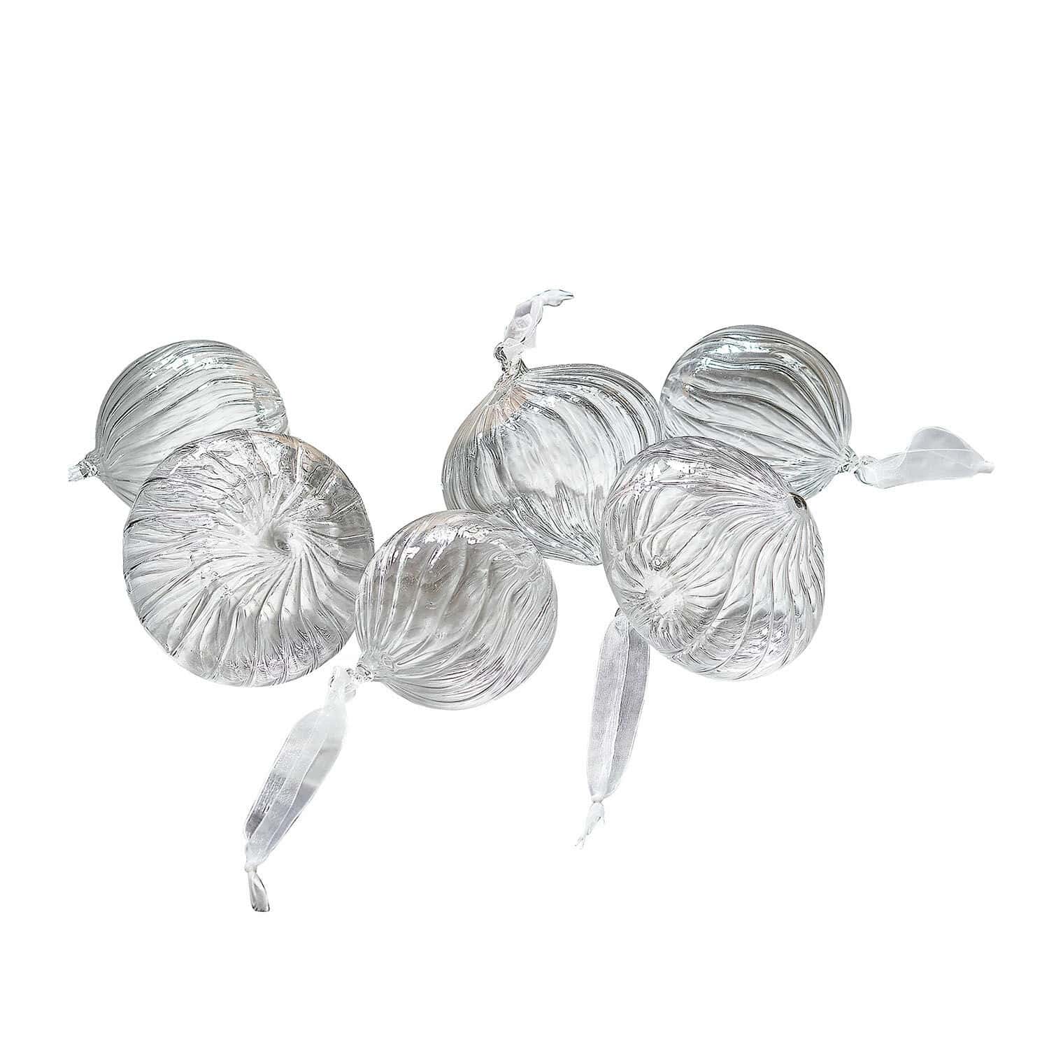 Set de 6 bolas de Navidad Bavella Adornos de vidrio transparente con forma de caramelos y textura, decoración festiva