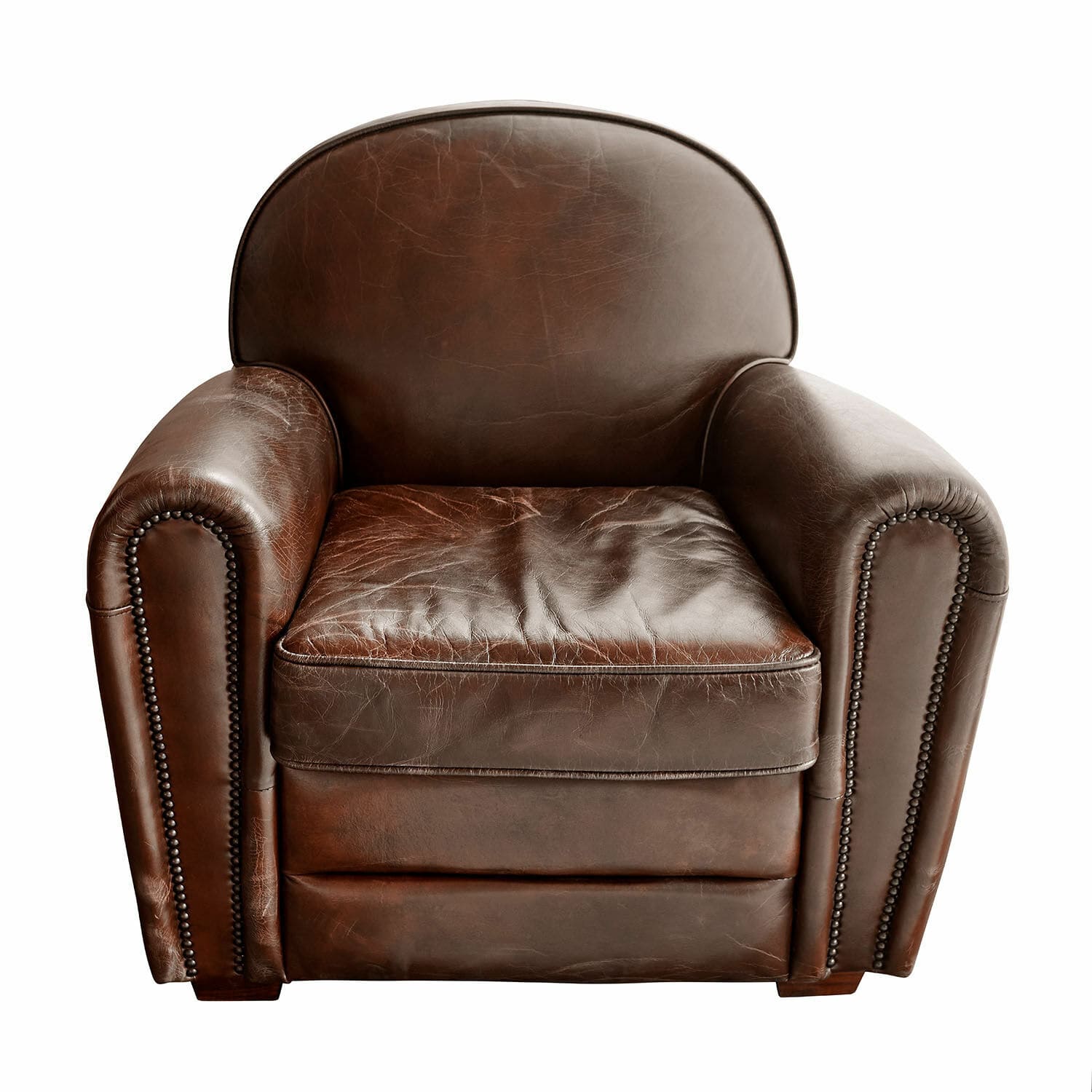 Sillón Venesque Sillón clásico de cuero marrón con clavos decorativos, asiento cómodo para sala