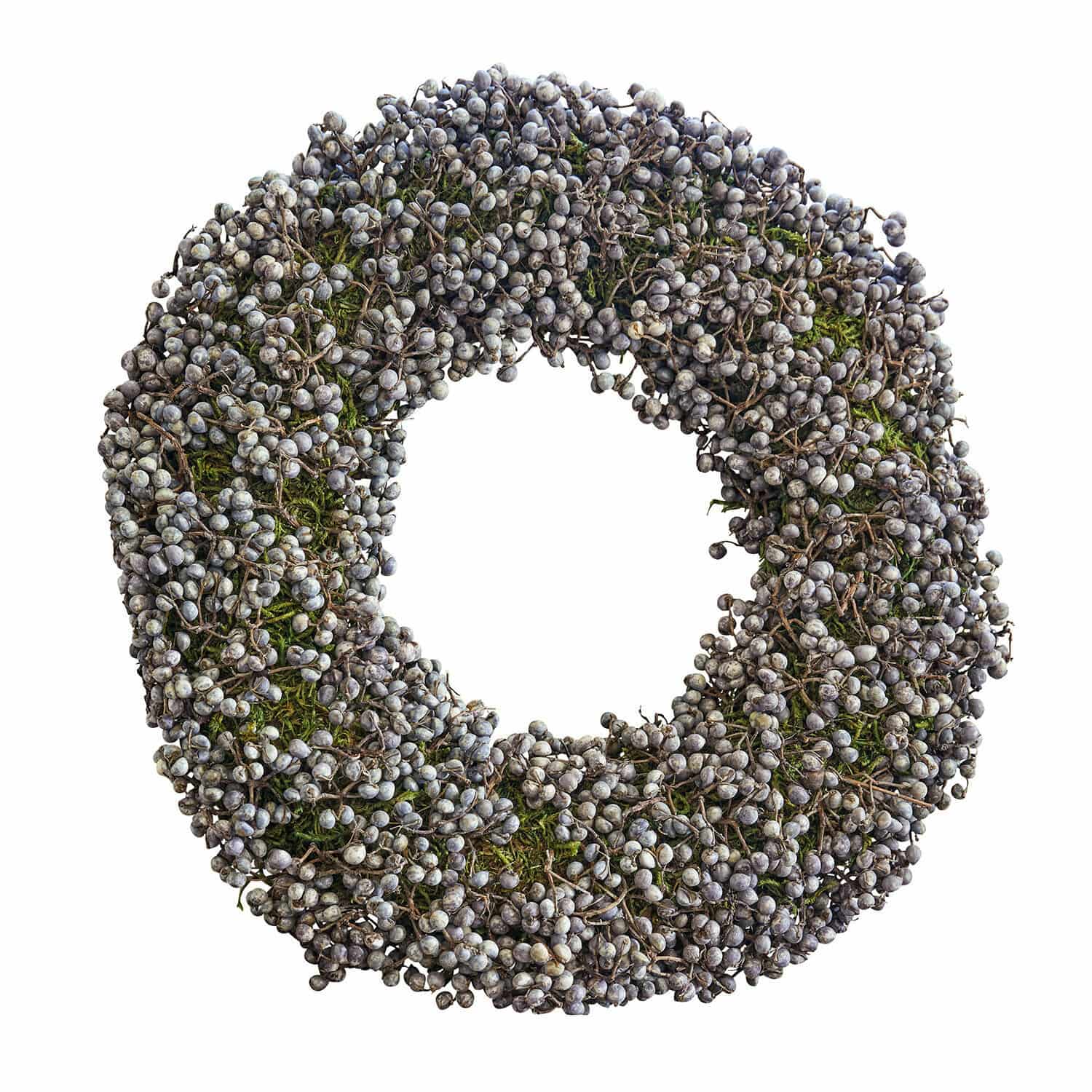 Corona Elly Corona decorativa con bayas grises y musgo verde para decoración festiva