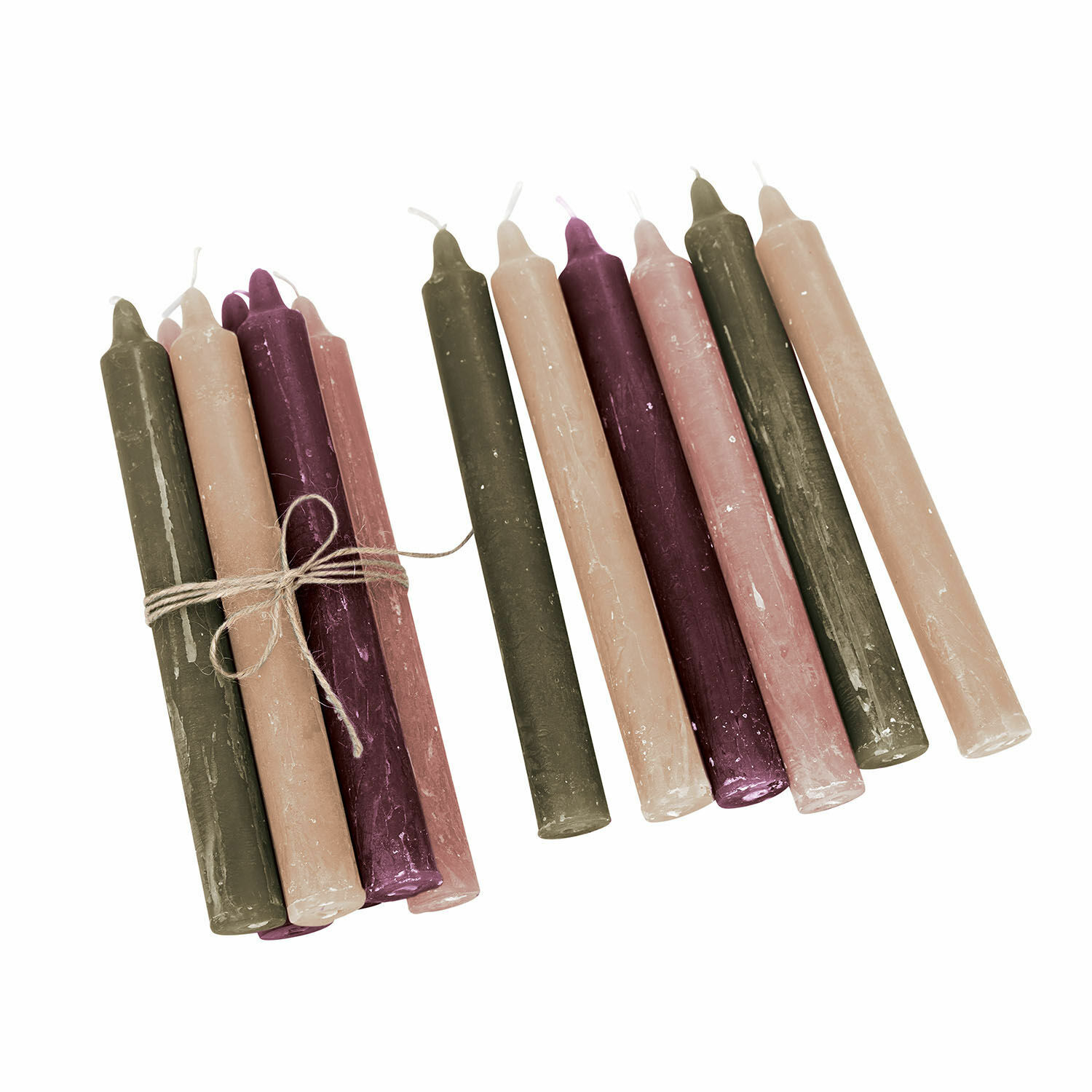 multicolor Set de 12 velas Bauceau de colores en tonos rosa, verde y violeta para decoración del hogar