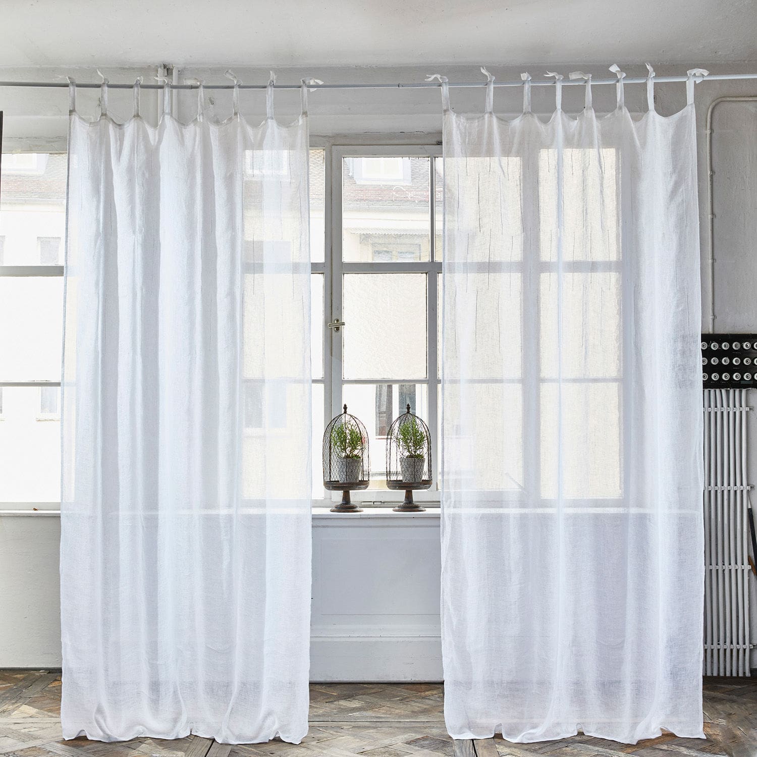 Cortina Sommevoire Cortinas blancas de lino con lazos atados, ligeras y transparentes para decoración de ventanas
