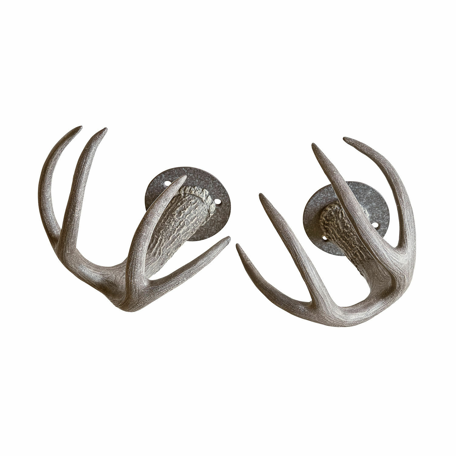 Set de 2 soportes para cortinas Soreva Par de ganchos de pared decorativos en forma de asta de ciervo gris con soporte metálico