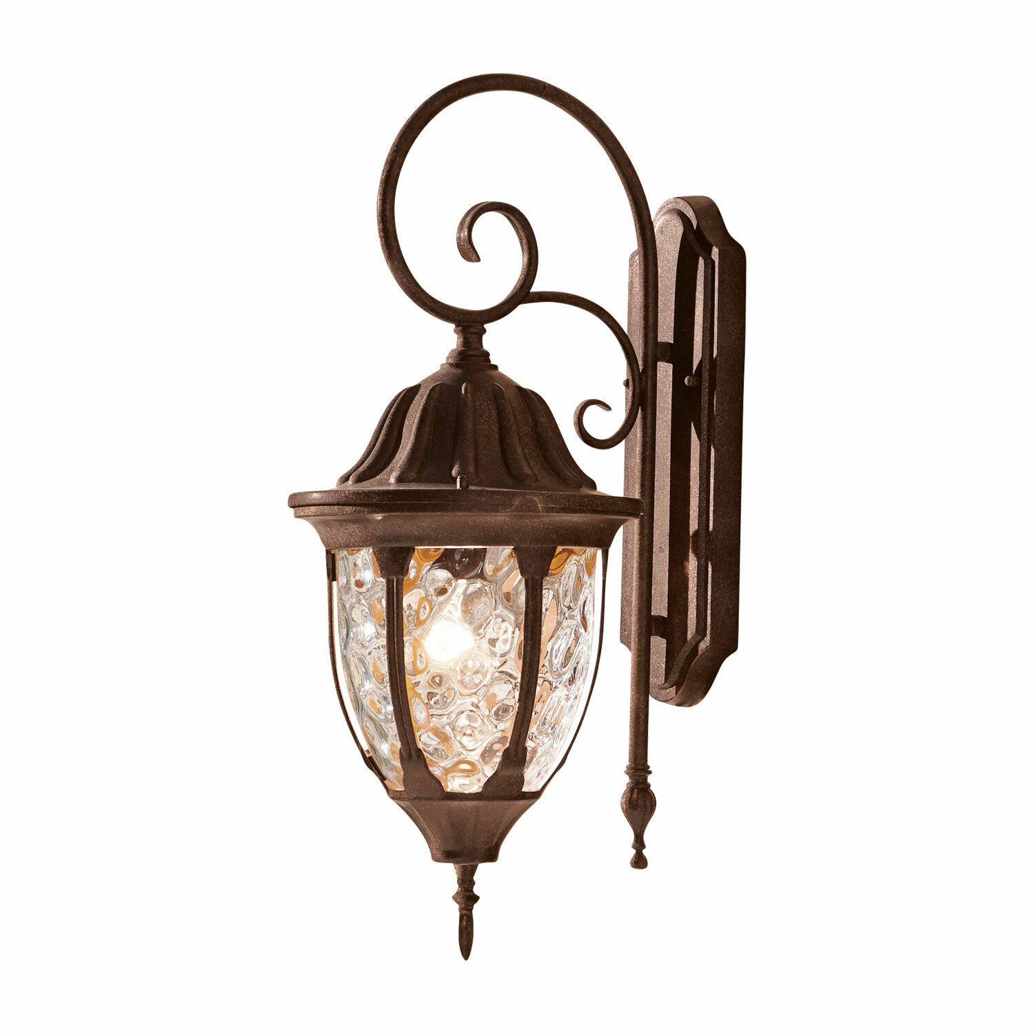Aplique de exterior Herrère Aplique de pared de metal forjado color óxido con vidrio decorativo y diseño clásico para iluminación exterior