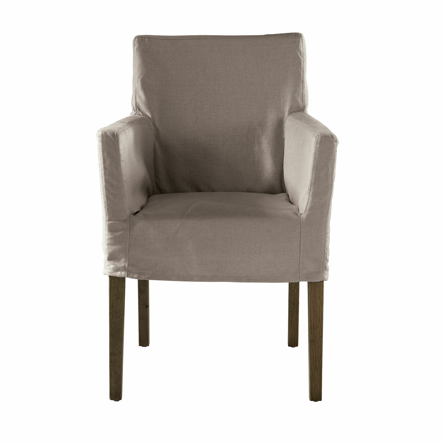 gris/marrón Sillón Longhill gris de tela con patas de madera marrón, silla cómoda para salón