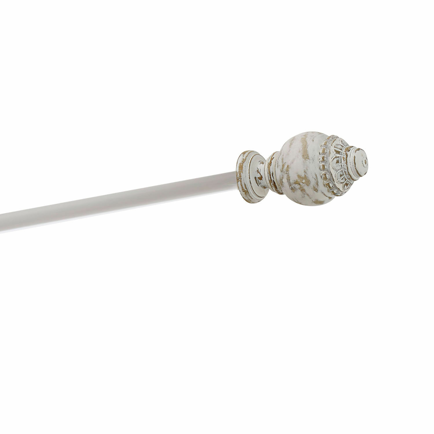 blanco envejecido Barra de cortina metálica blanca envejecida con remate decorativo estilo vintage