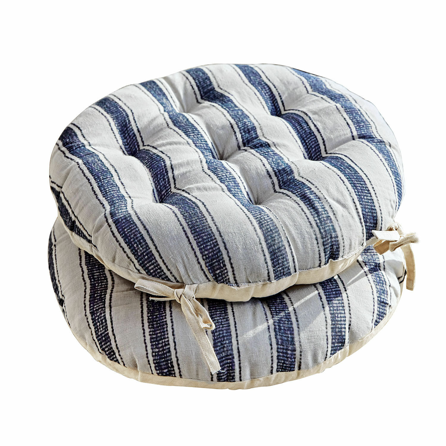 Set de 2 cojines de asiento Bourrignon Cojines de algodón para silla con rayas blancas y azules, suaves y cómodos para sentarse