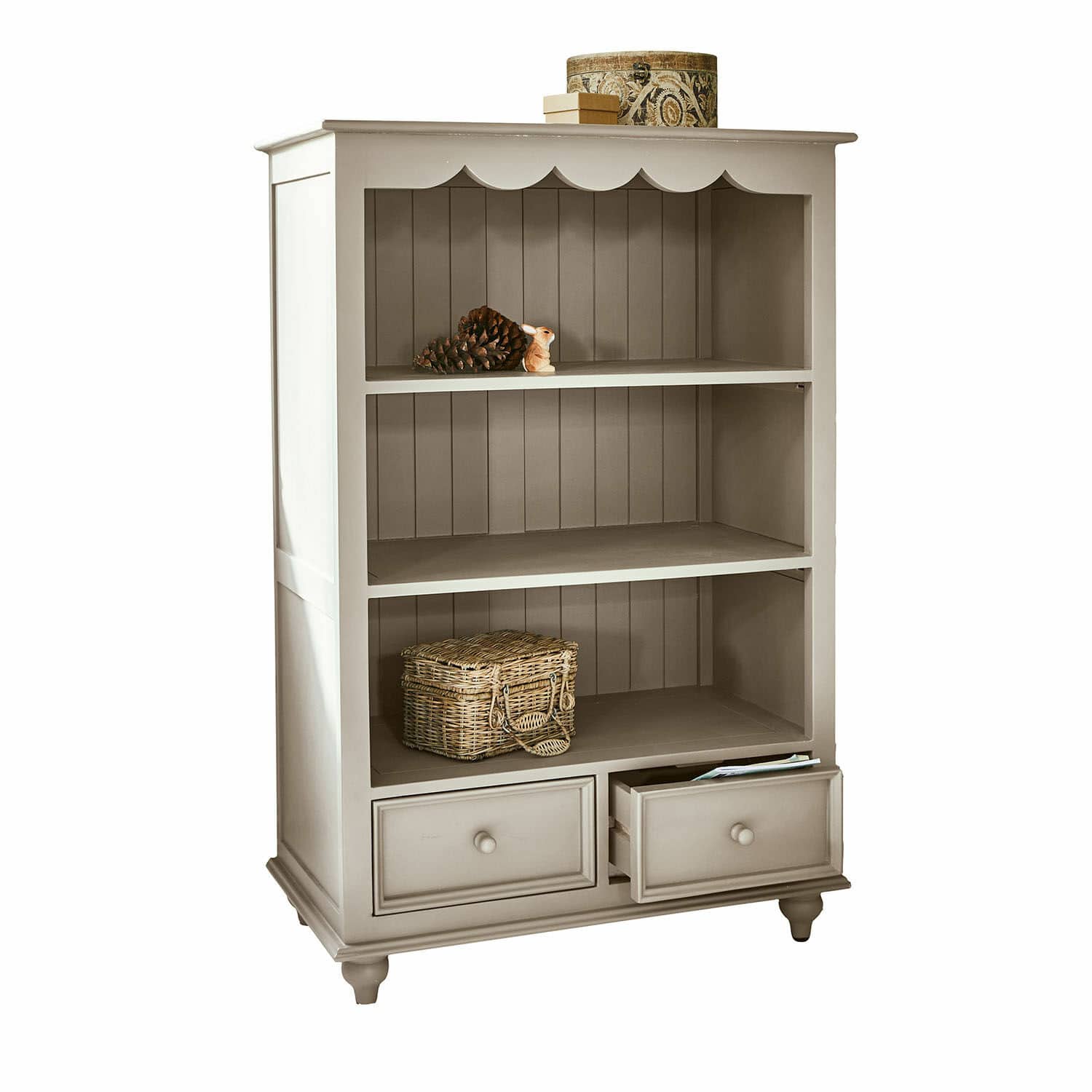 Estantería Sorvanne Armario beige de madera con estantes y cajones para almacenamiento estilo vintage