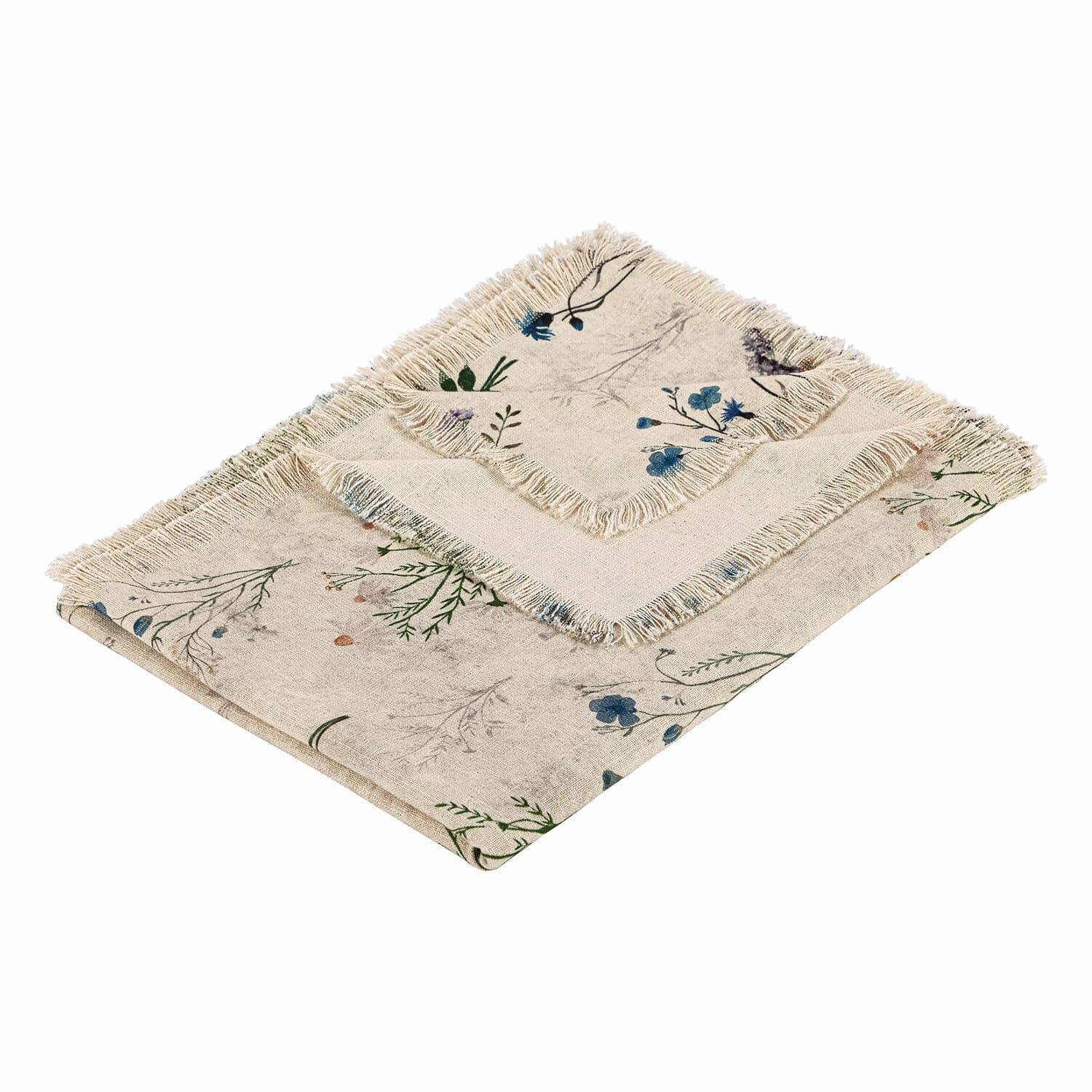 Plaid Cabinda Juego de servilletas de lino color natural con estampado floral y flecos, decoración de mesa