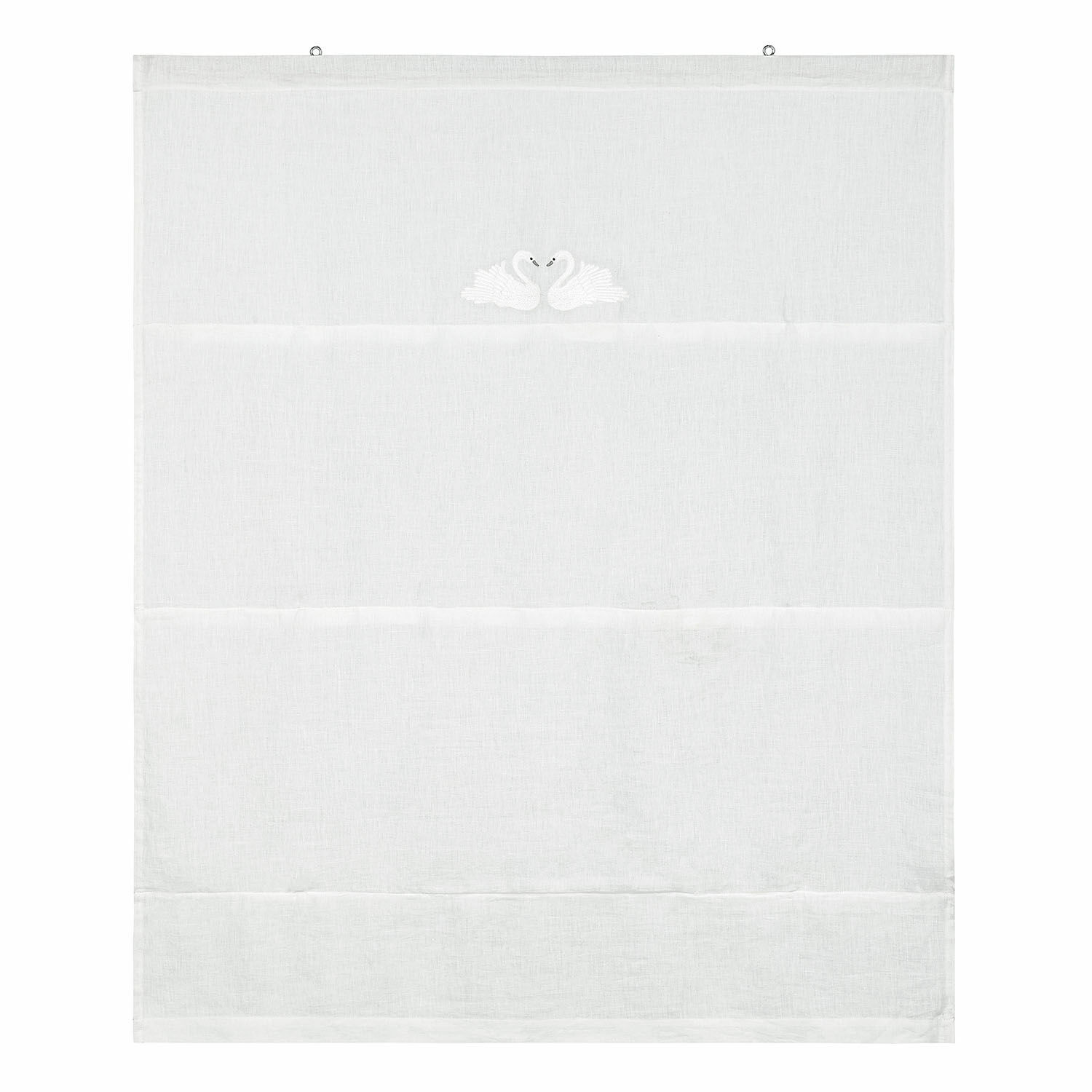 Estor plegable Rialuna Cortina blanca de lino con bordado de cisnes, decoración ligera para ventana de salón